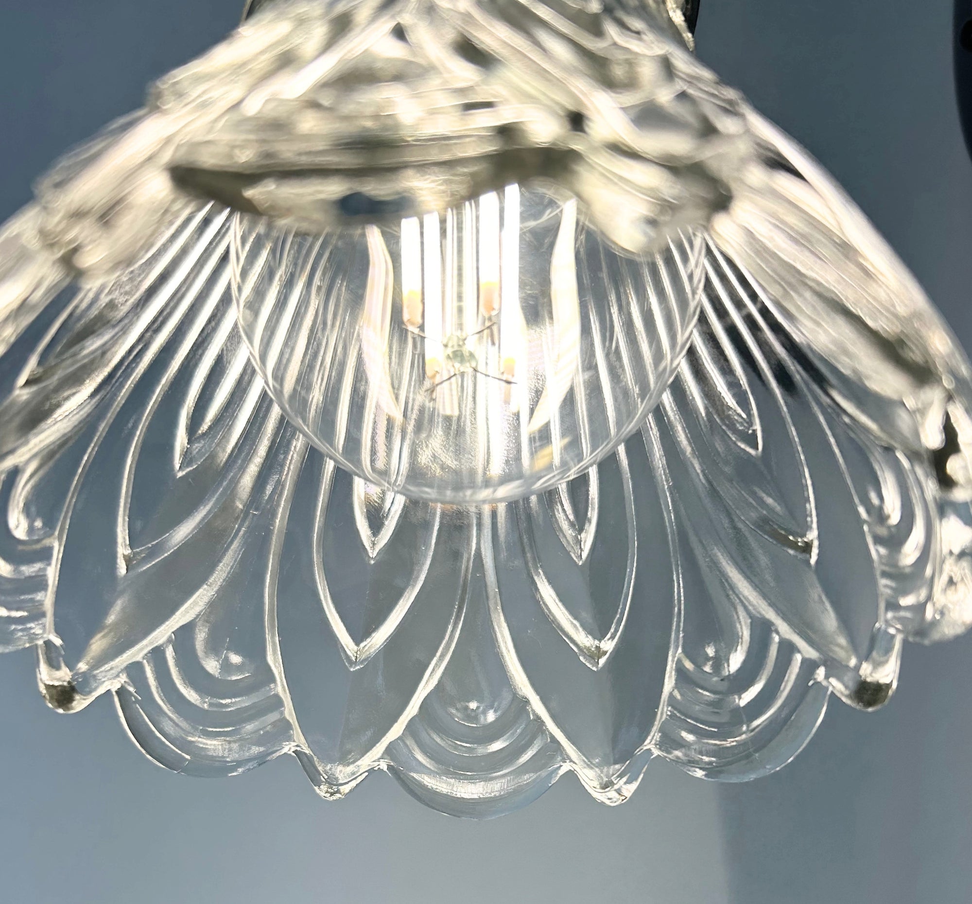Art Deco Clear Pressed Glass Tulip Sconce