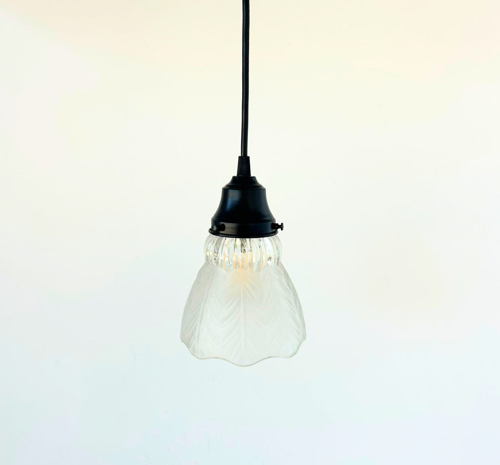 Frosted Leaf Clear Ribbed Glass Pendant