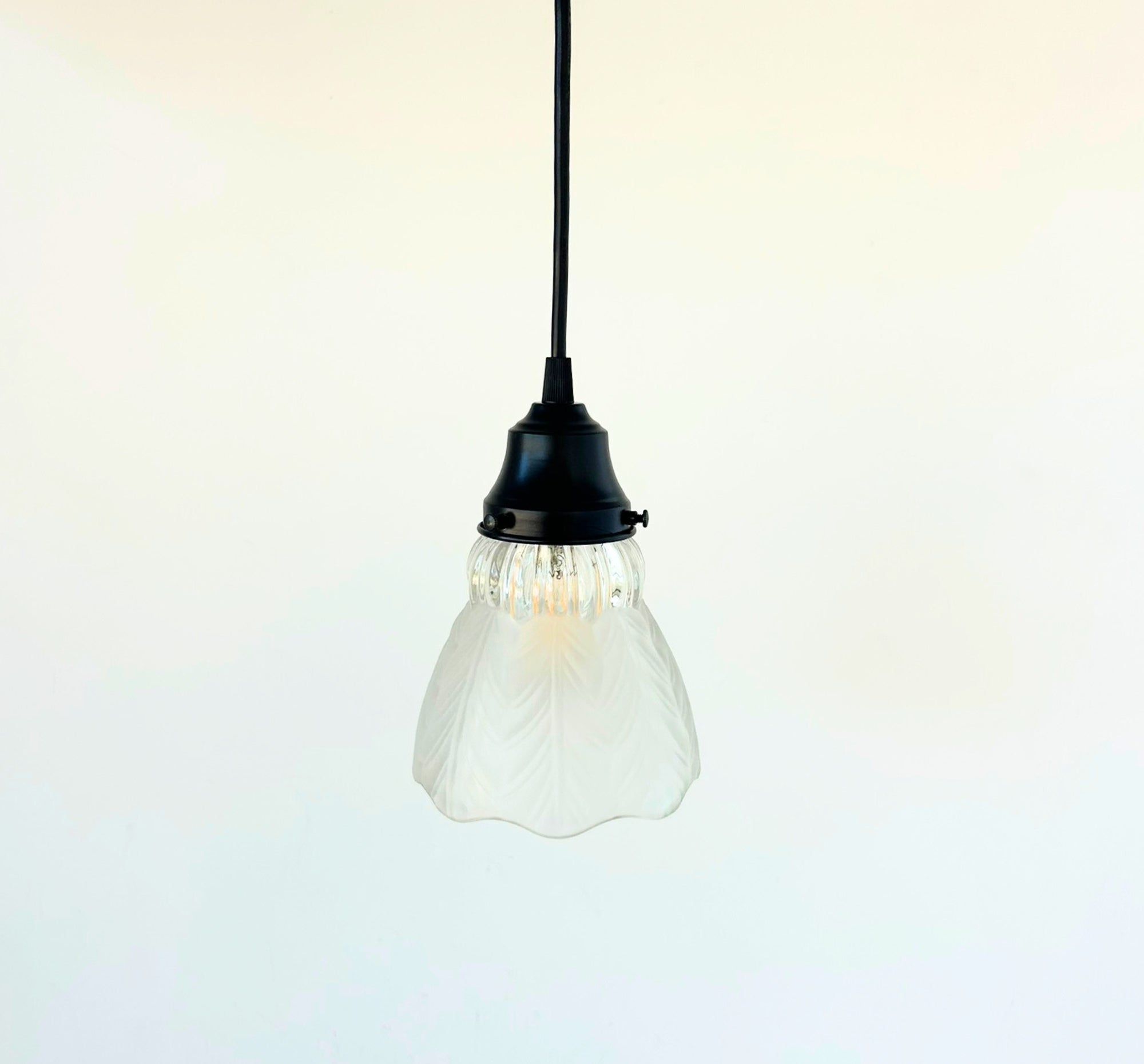 Frosted Leaf Clear Ribbed Glass Pendant