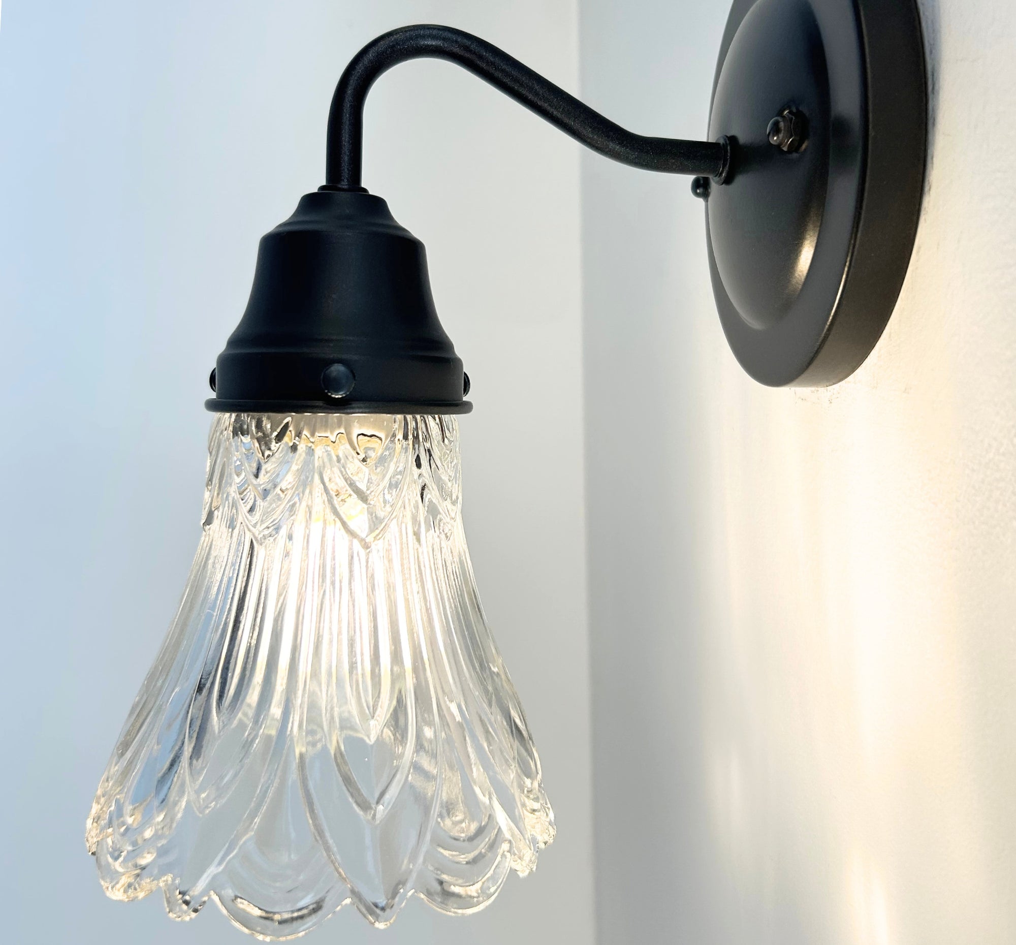 Art Deco Clear Pressed Glass Tulip Sconce