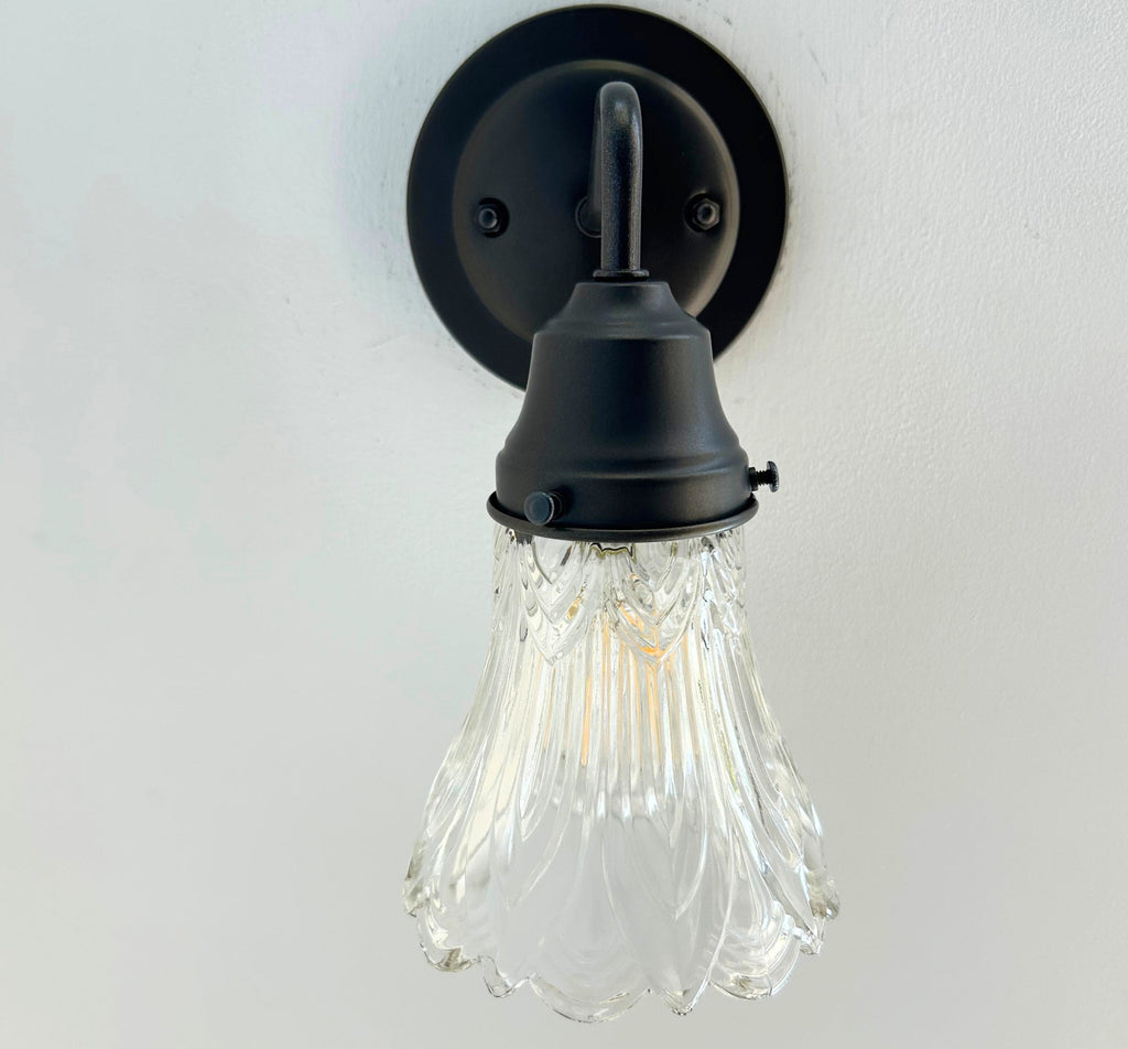 Art Deco Clear Pressed Glass Tulip Sconce