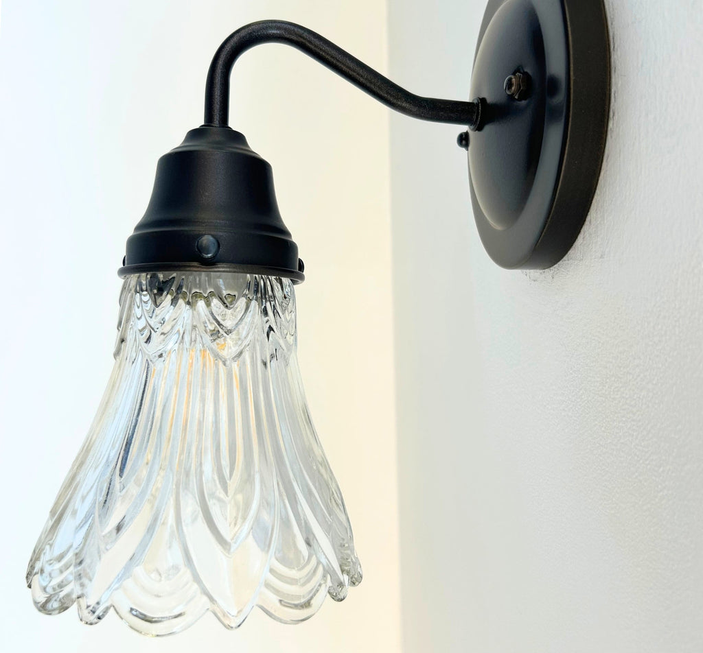 Art Deco Clear Pressed Glass Tulip Sconce