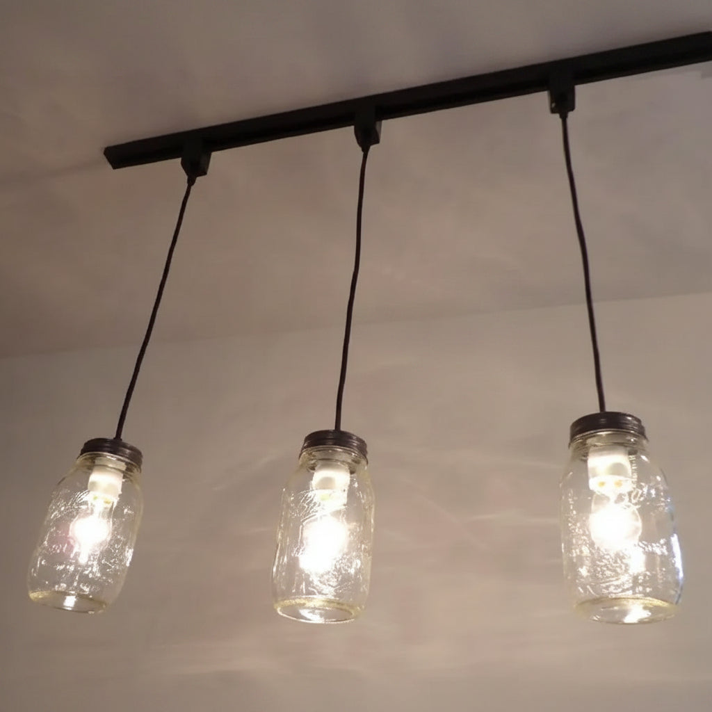 Mason Jar Track Lighting Pendant Trio