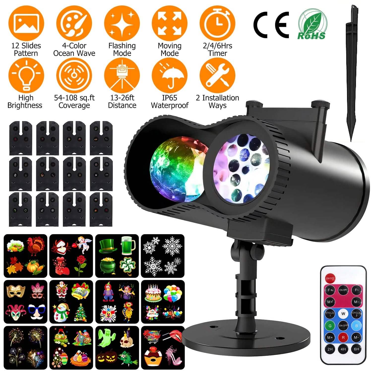 LED Projector Light w/ Timer & 12 Patterns