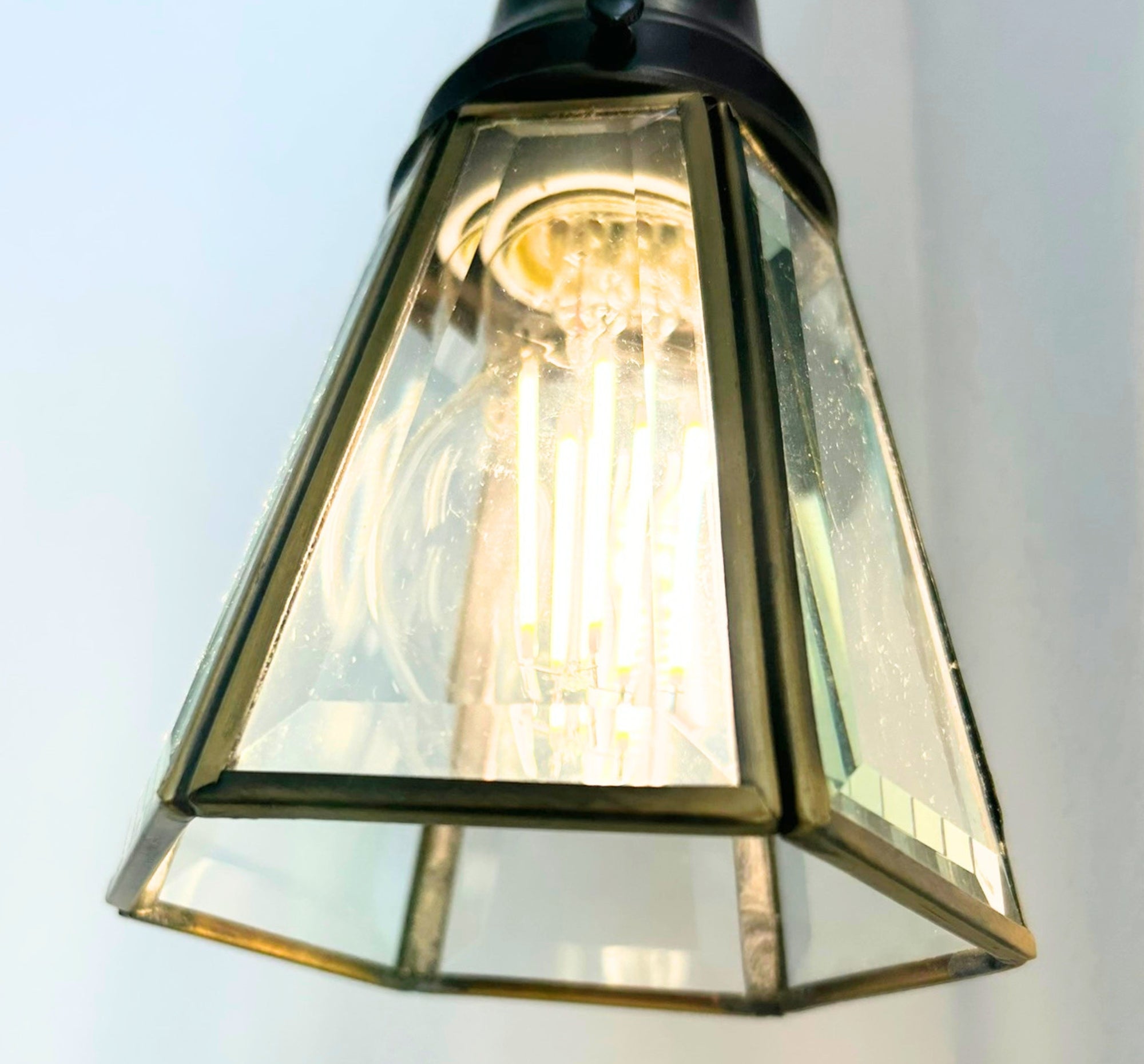 Clear Glass and Brass Wall Sconce or Pendant Light