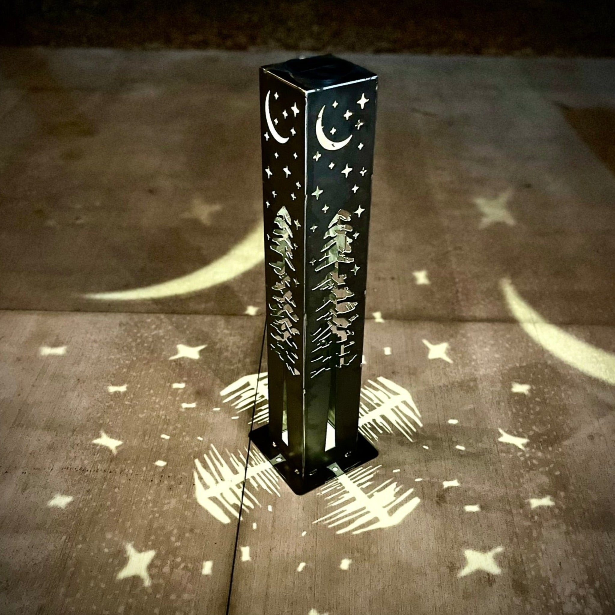 4-Sided Night Sky Pine Tree Solar Pillar