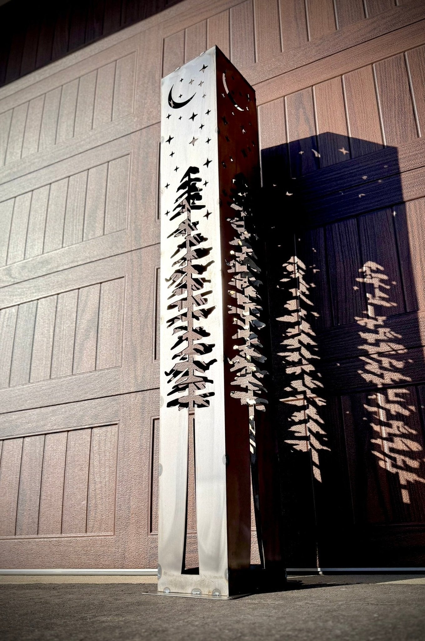 4-Sided Night Sky Pine Tree Solar Pillar