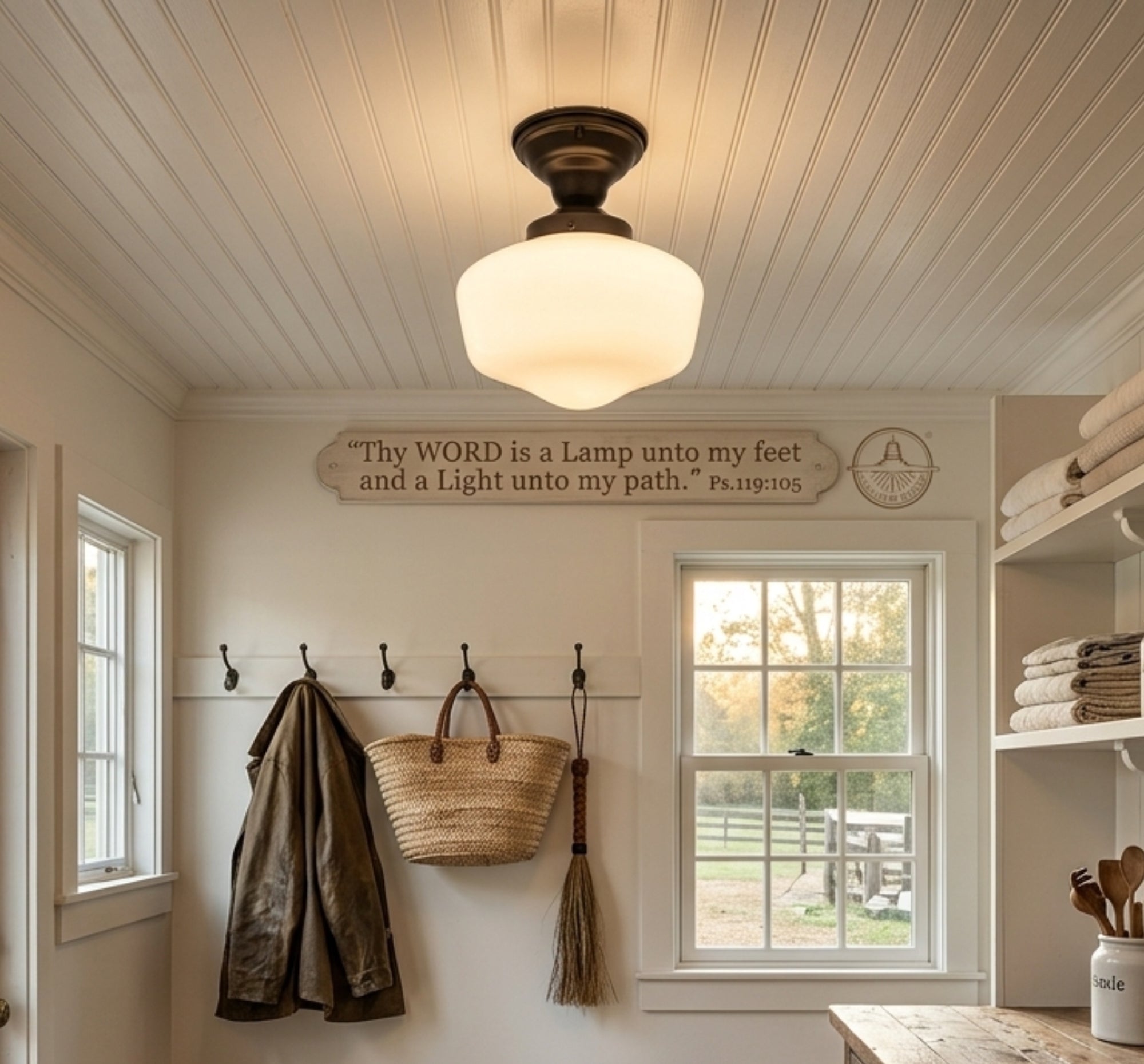 Modern Milk Glass Schoolhouse Ceiling Light 8"