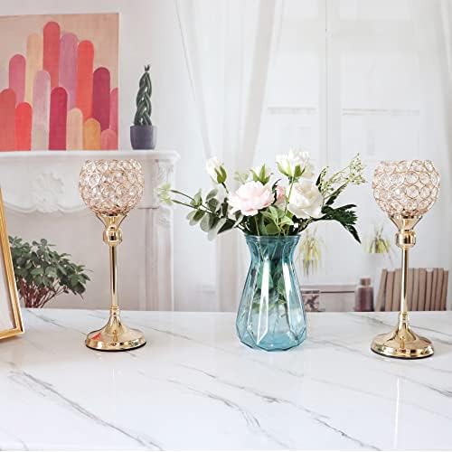 Gold Crystal Tealight Candle Holders Set for Decor
