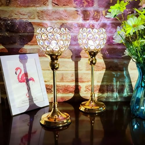 Gold Crystal Tealight Candle Holders Set for Decor