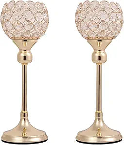 Gold Crystal Tealight Candle Holders Set for Decor