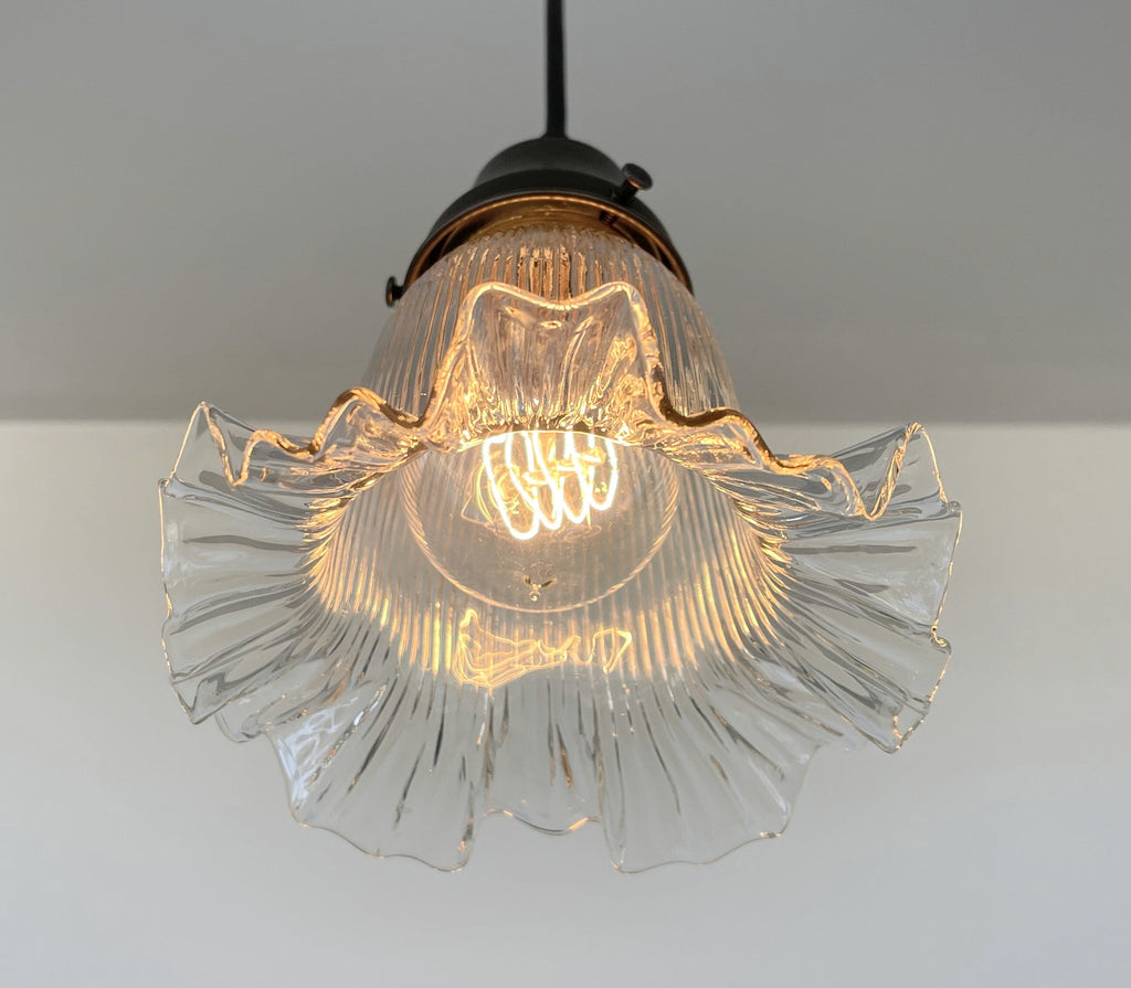 Antique Holophane Ruffled Glass Pendant