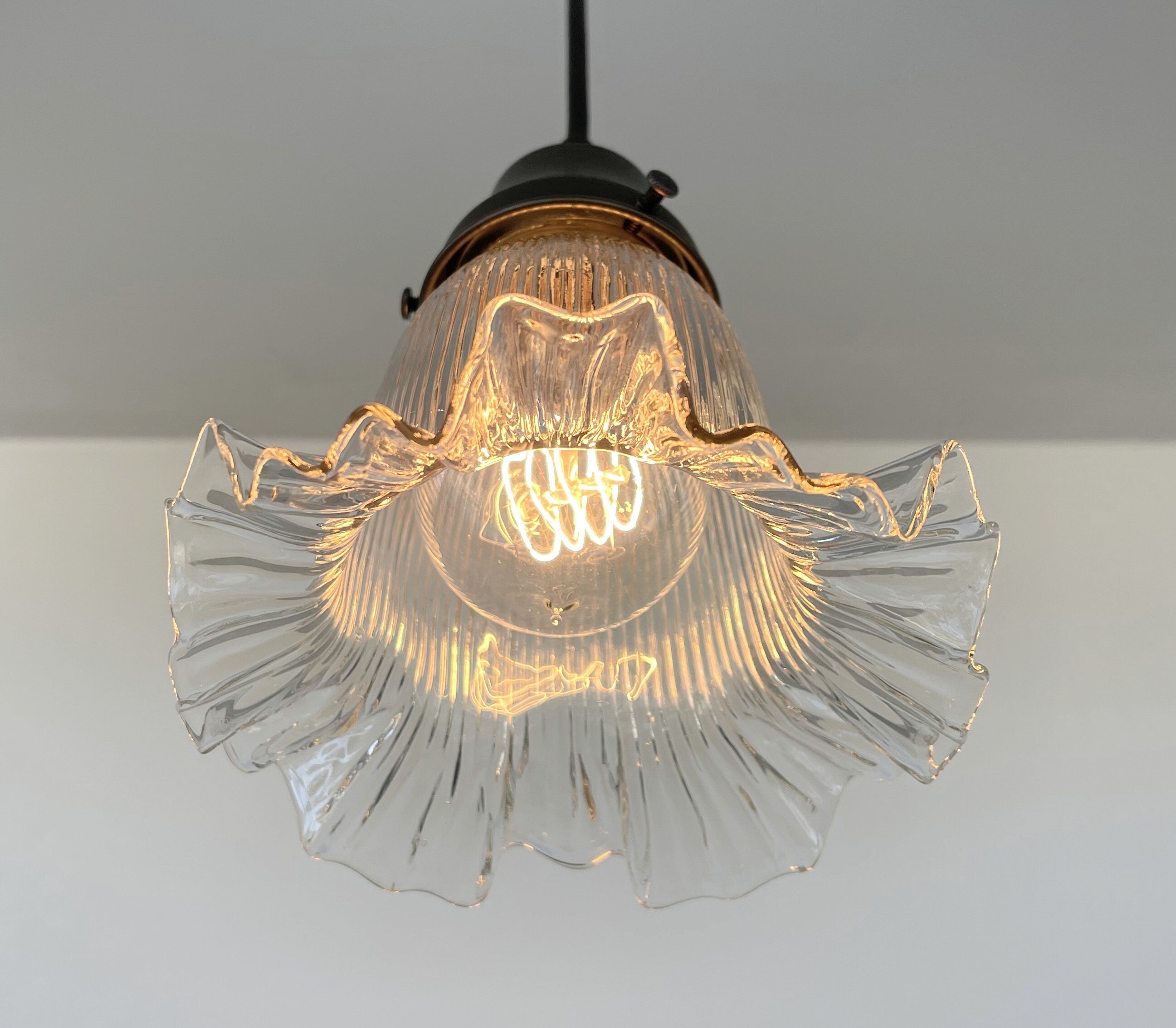 Antique Holophane Ruffled Glass Pendant
