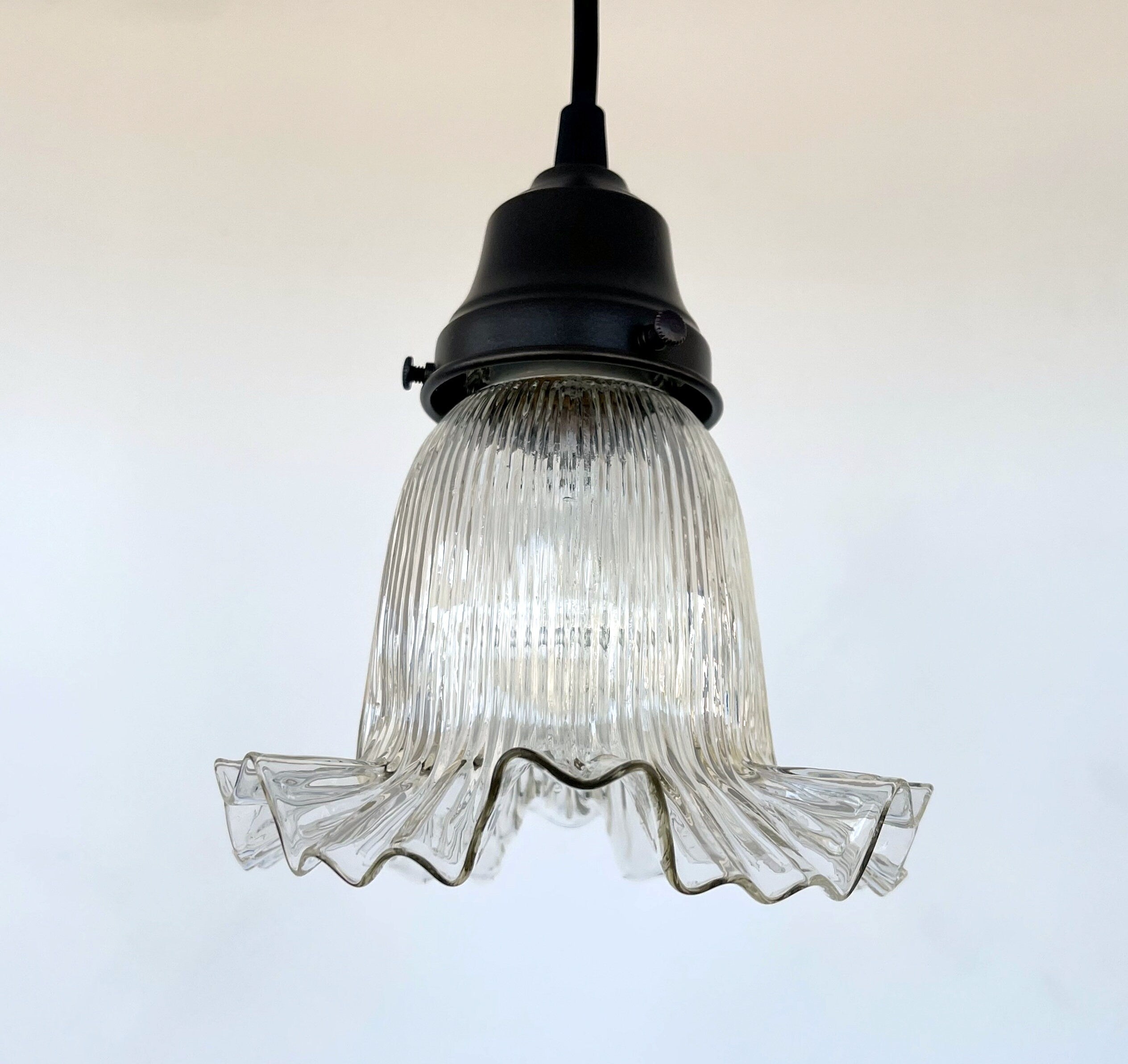 Antique Holophane Ruffled Glass Pendant