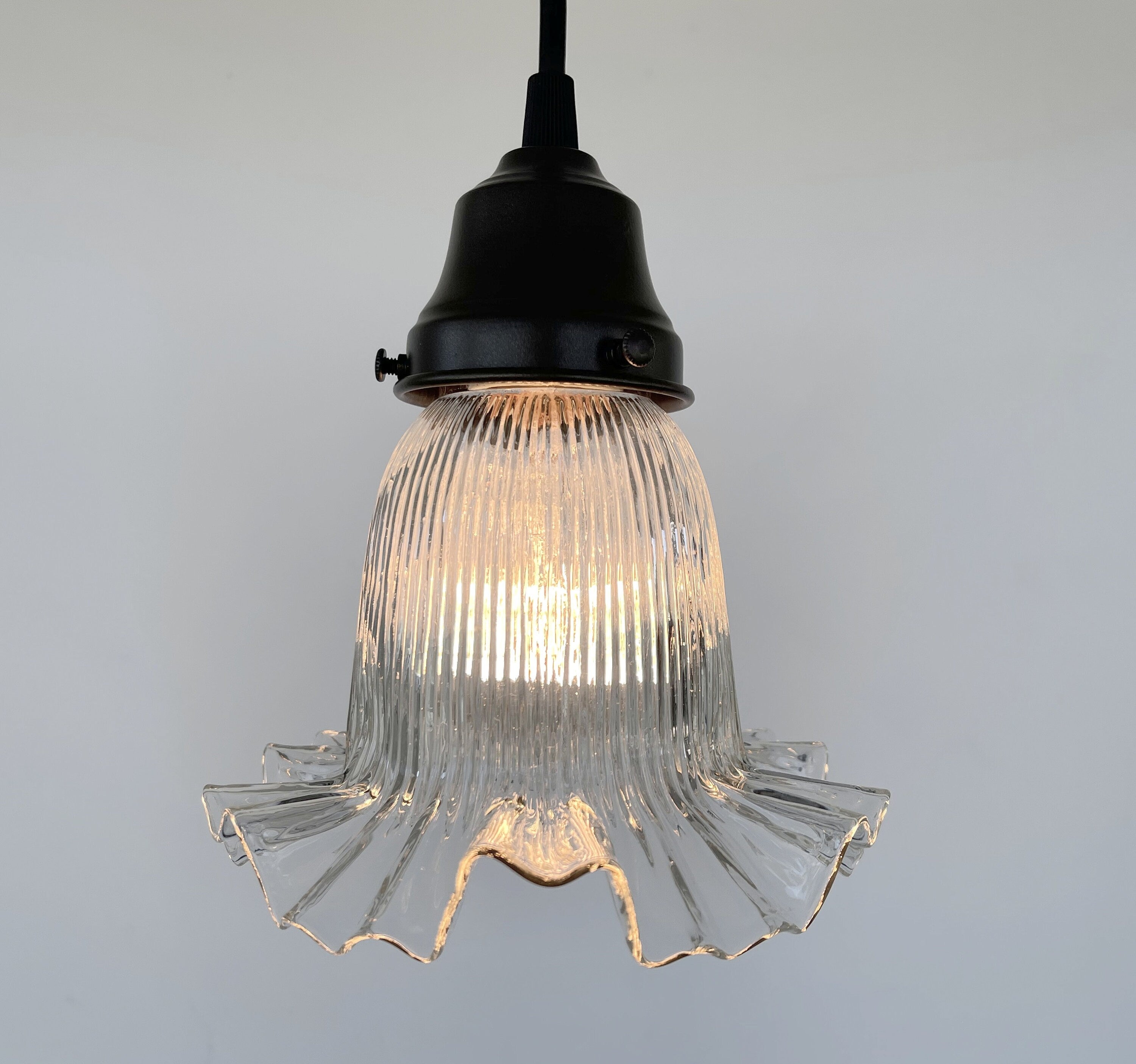 Antique Holophane Ruffled Glass Pendant