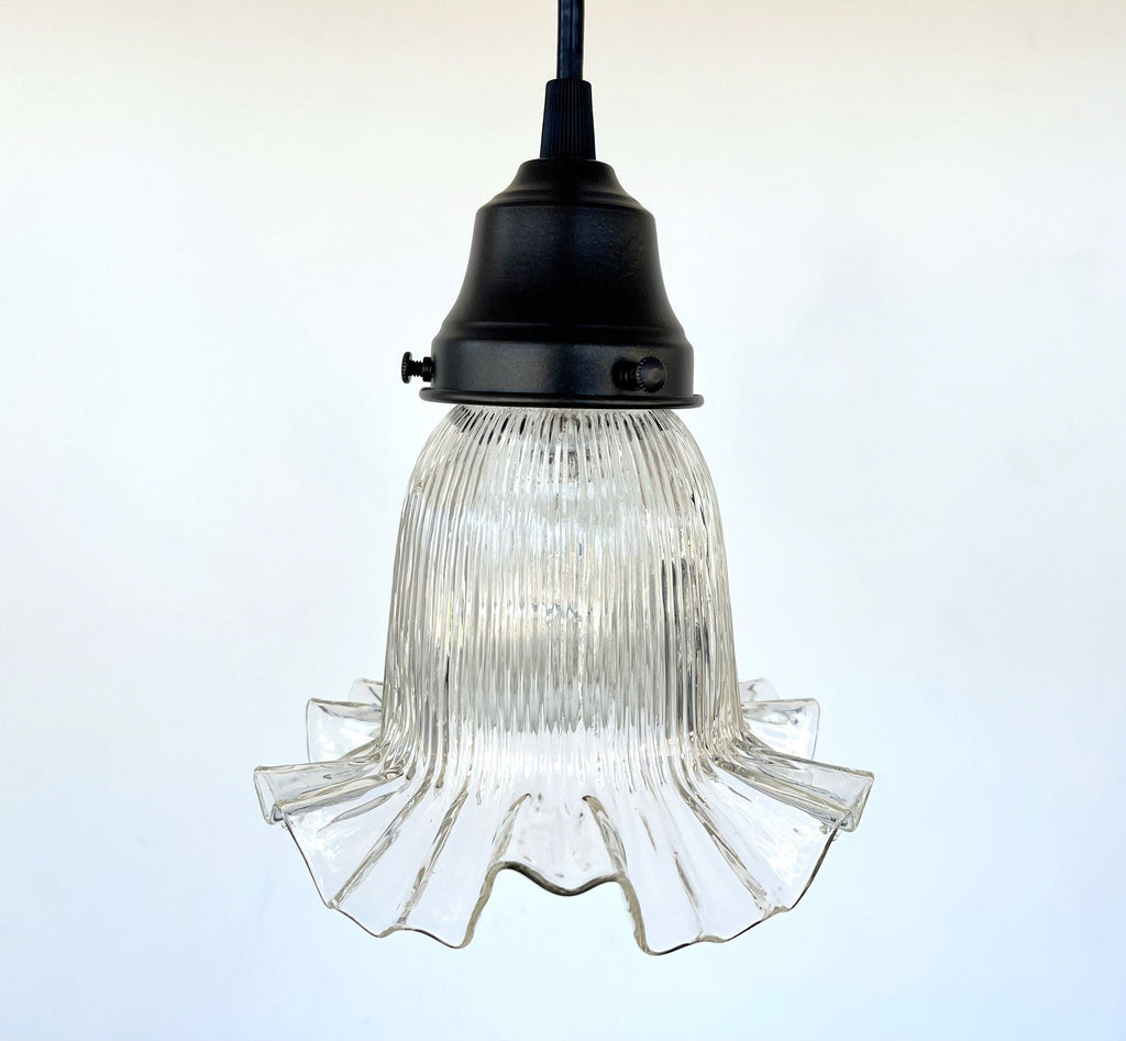 Antique Holophane Ruffled Glass Pendant