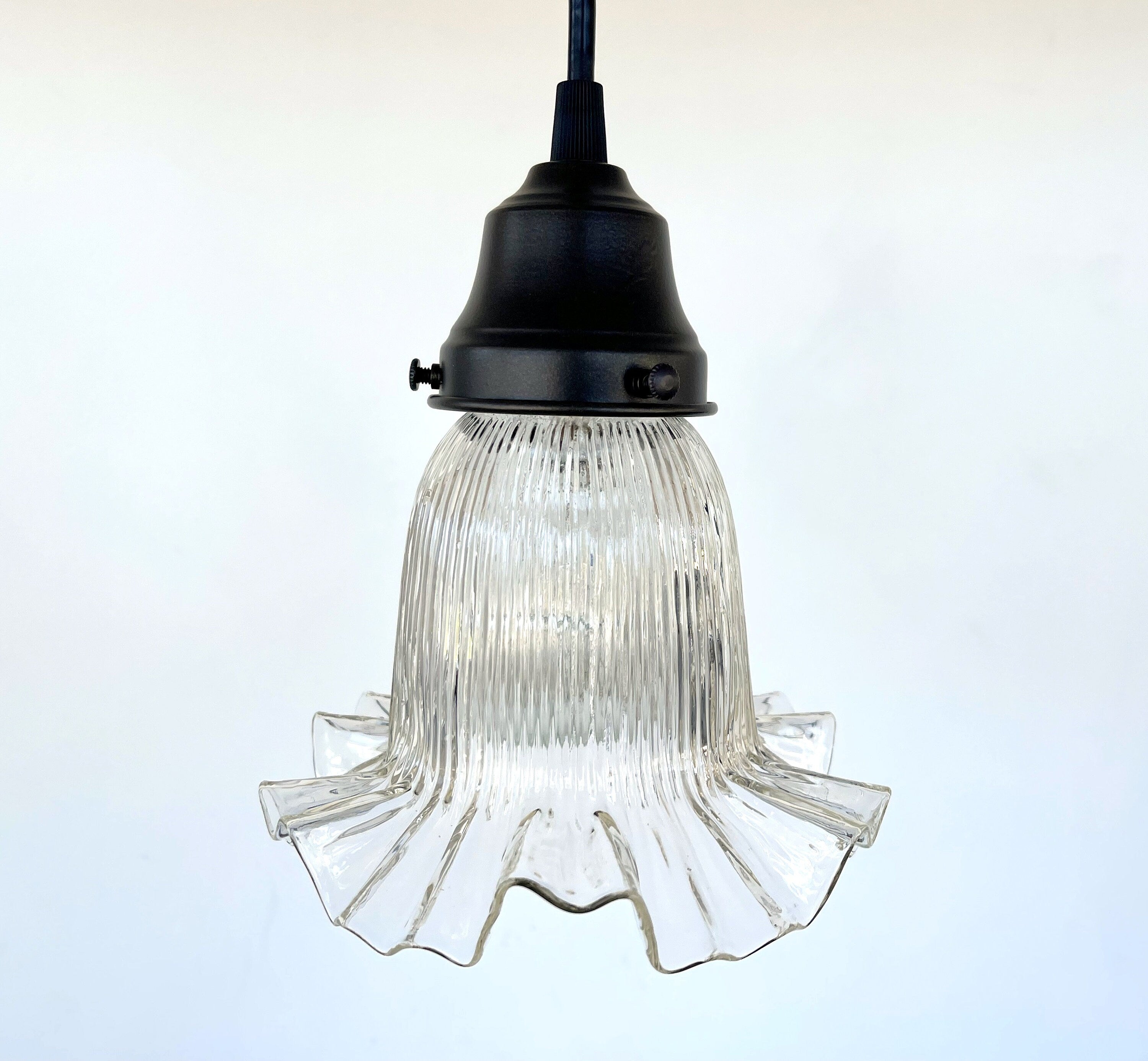 Antique Holophane Ruffled Glass Pendant