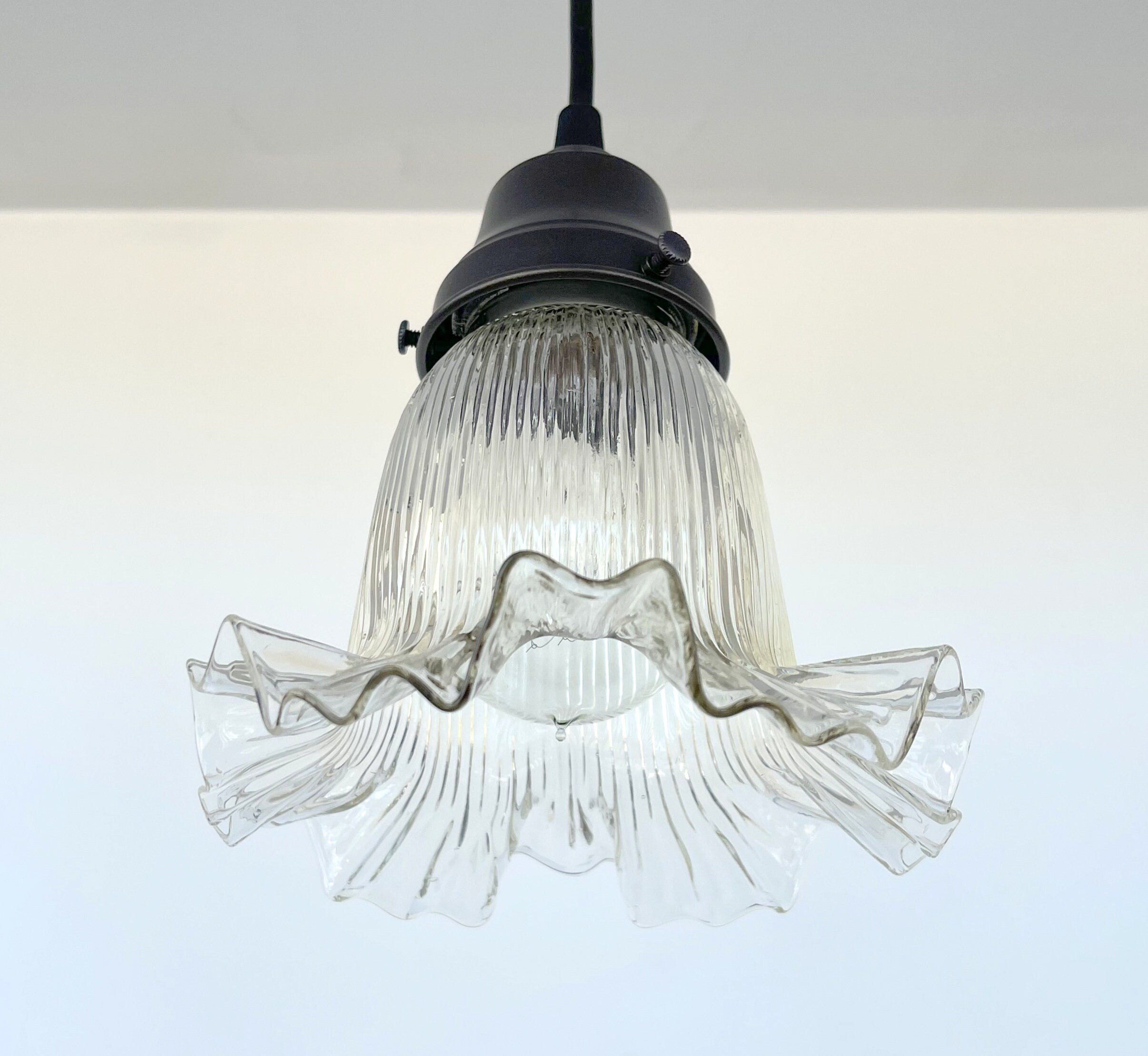 Antique Holophane Ruffled Glass Pendant