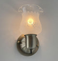 Etched Antique 1960's Glass Wall Sconce Light Fixture with On/Off Switch Antique Brass