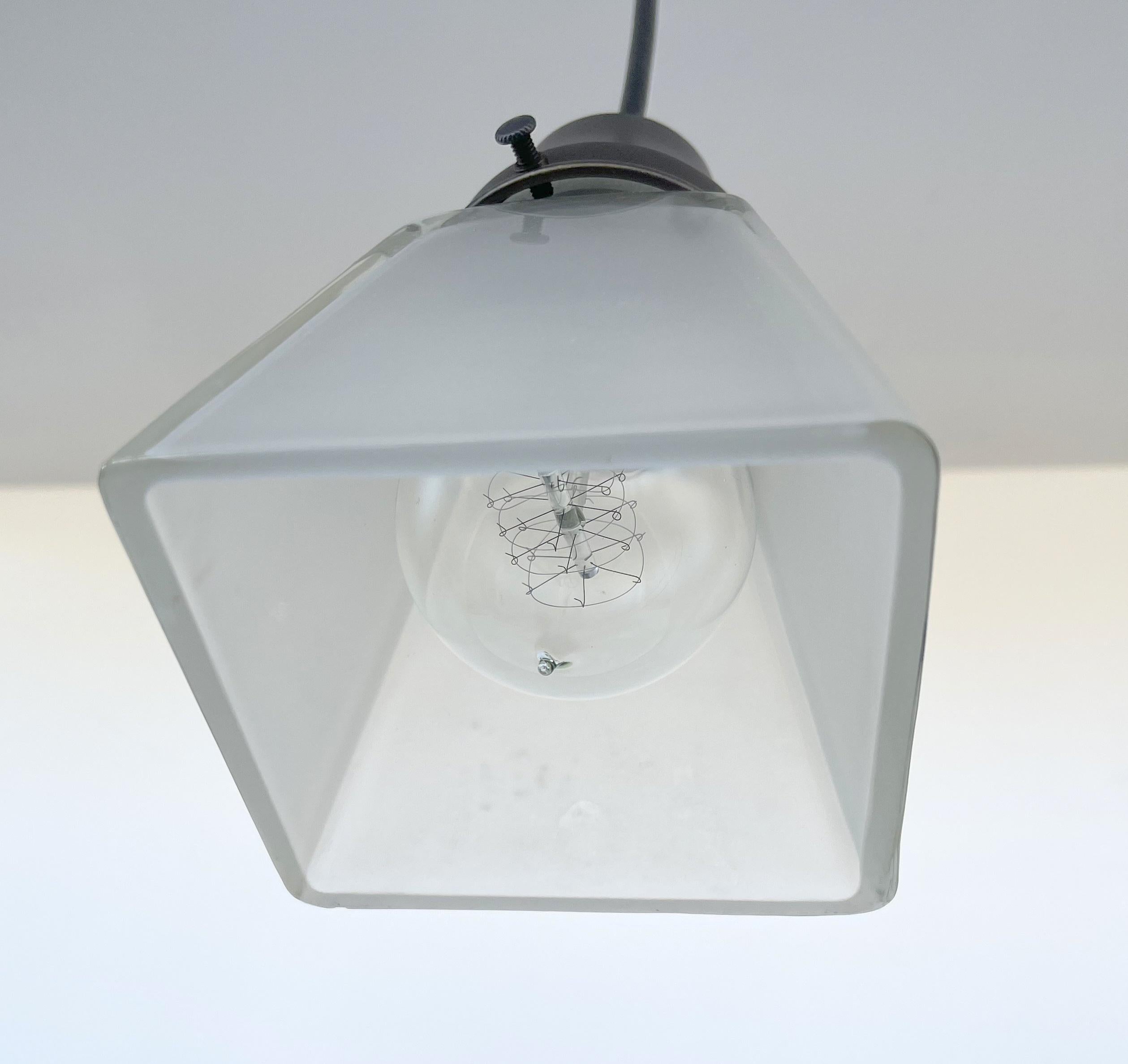 Vintage Frosted Square 1960s Pendant