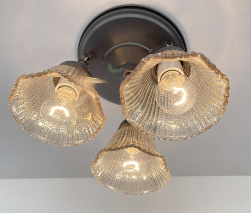 Antique Amber 1930's Holophane Hobnail Glass Ceiling Light