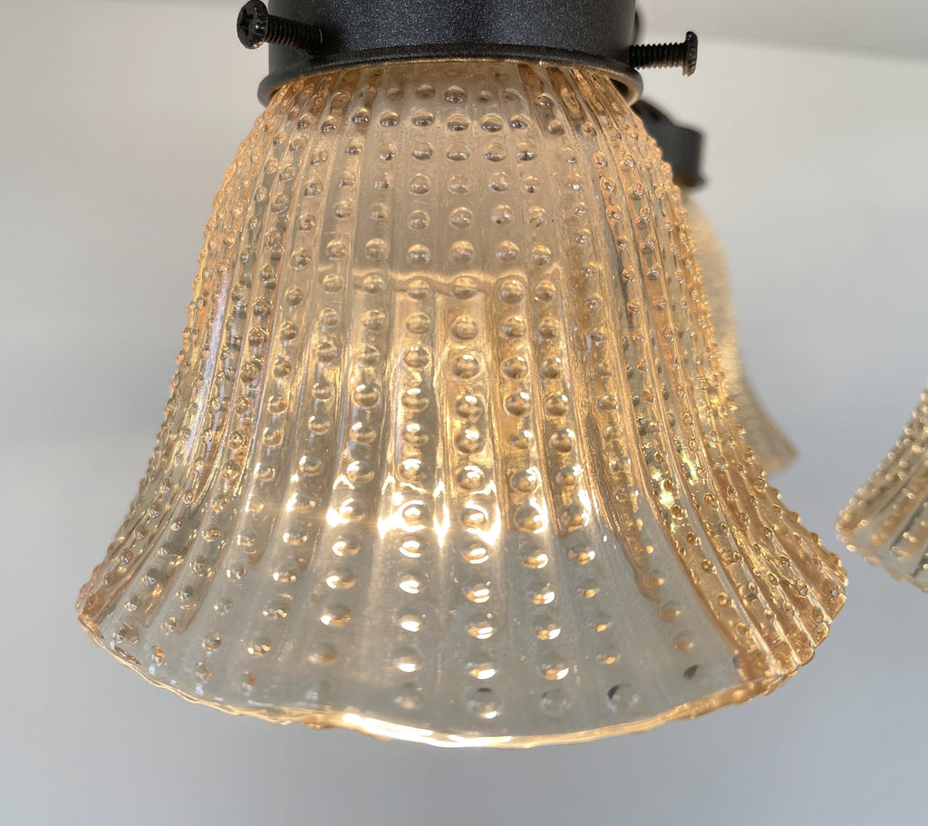 Antique Amber 1930's Holophane Hobnail Glass Ceiling Light