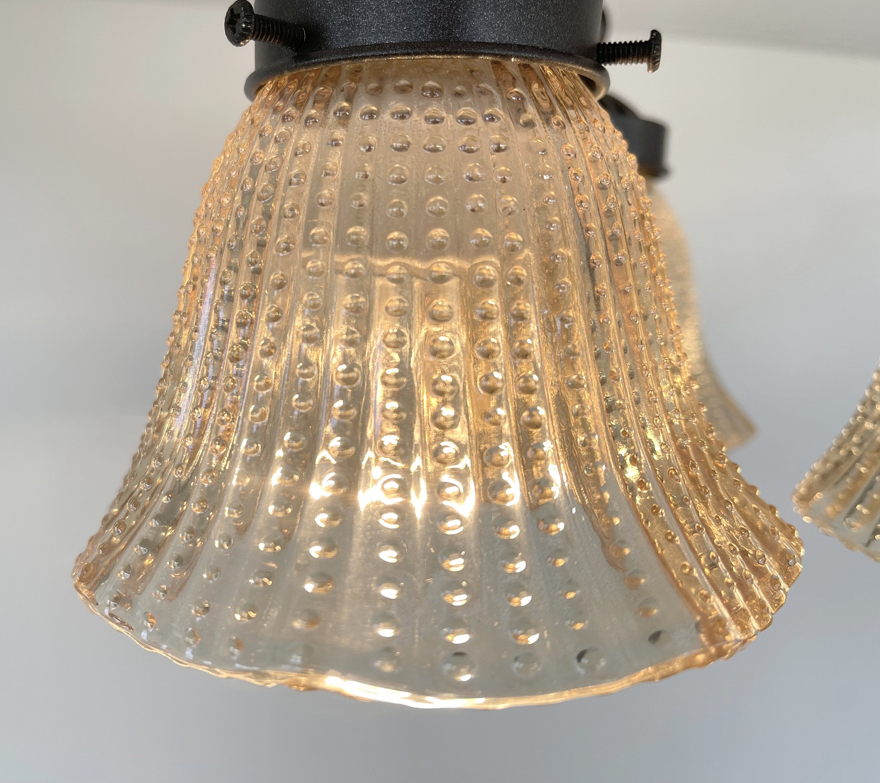 Antique Amber 1930's Holophane Hobnail Glass Ceiling Light