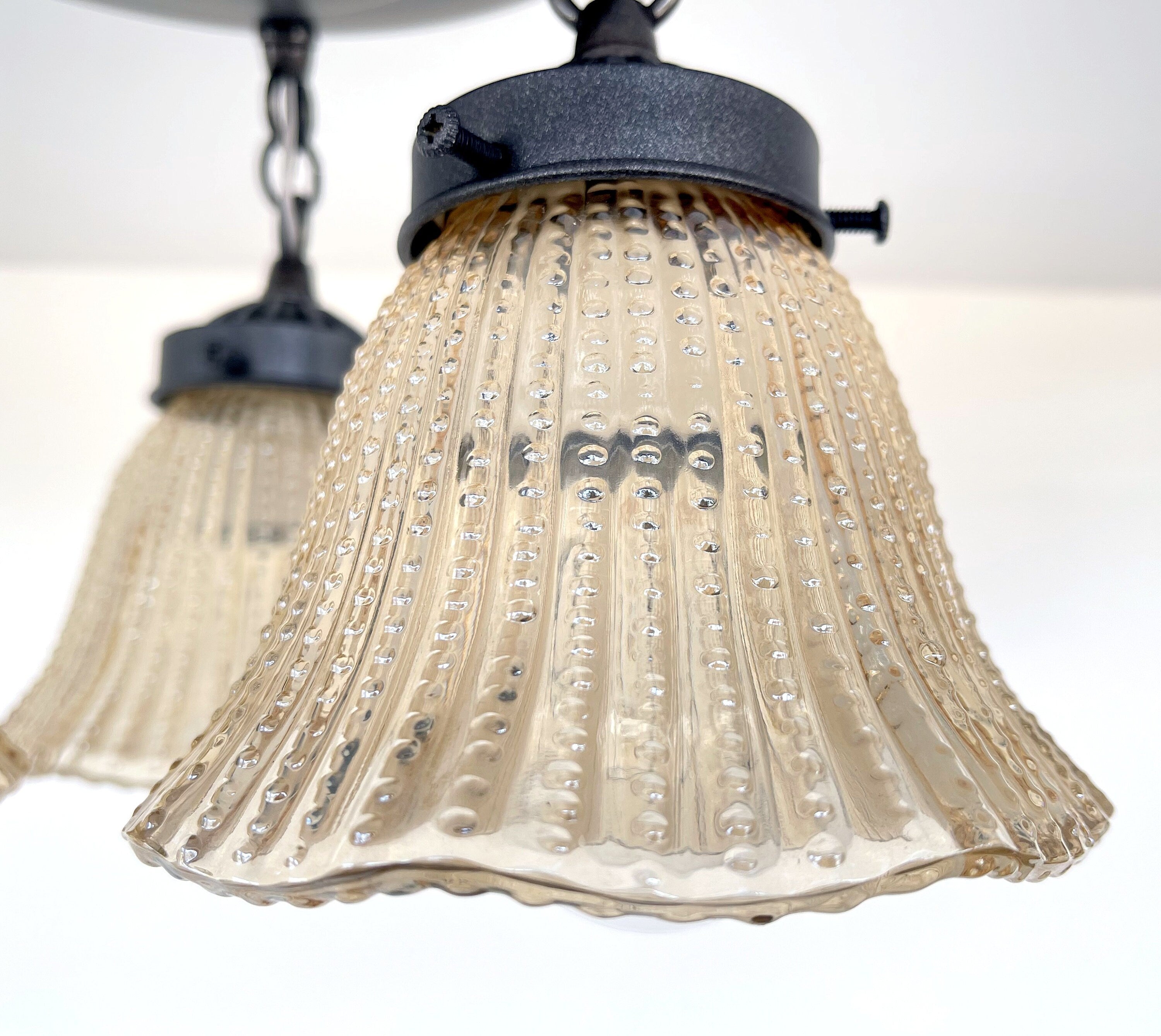 Antique Amber 1930's Holophane Hobnail Glass Ceiling Light