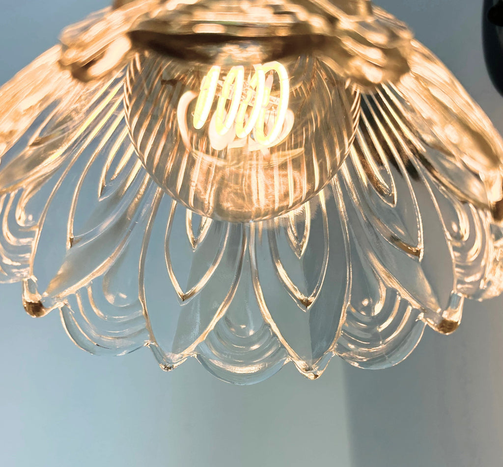 Art Deco Clear Pressed Glass Tulip Sconce
