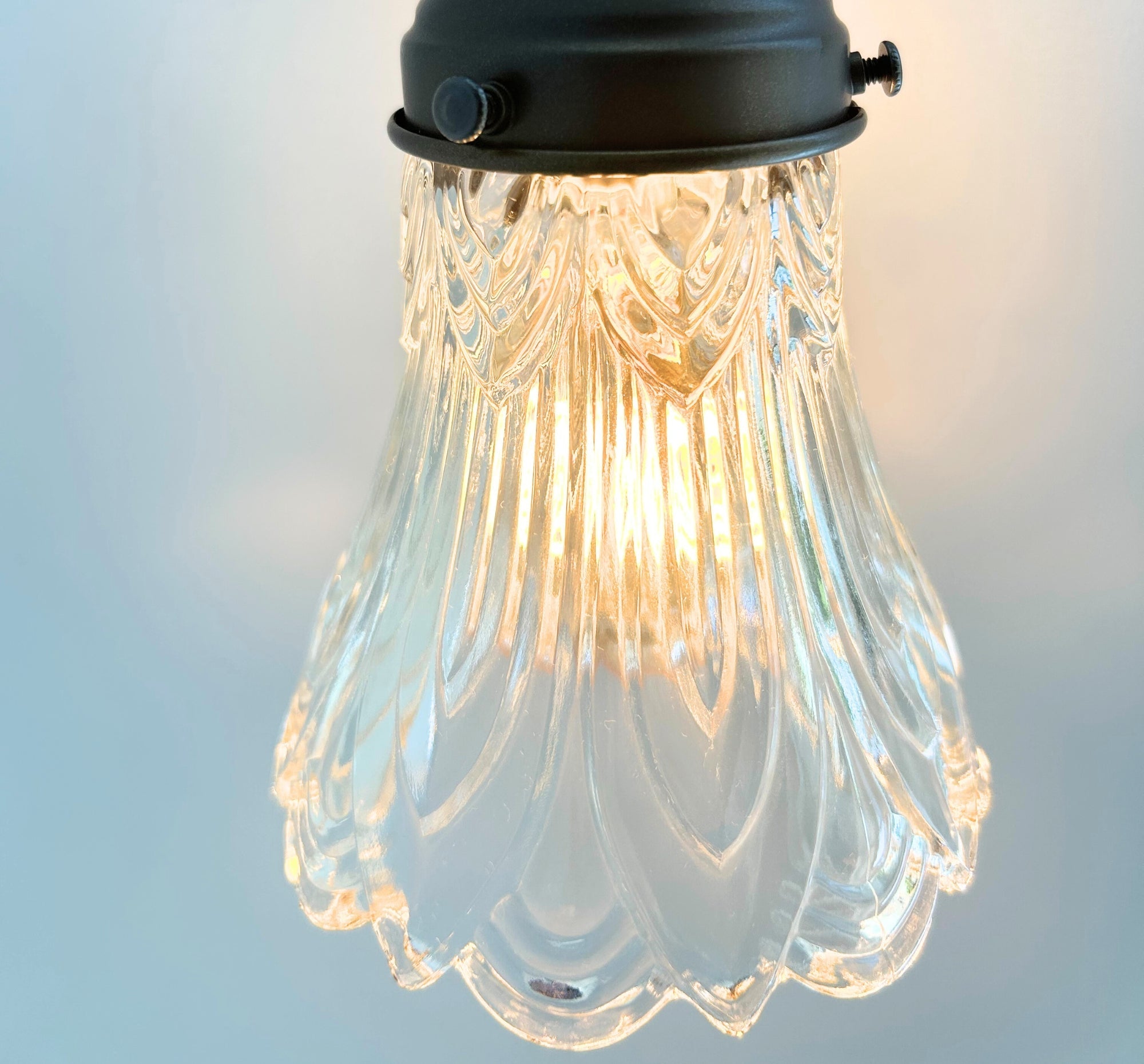 Art Deco Clear Pressed Glass Tulip Sconce