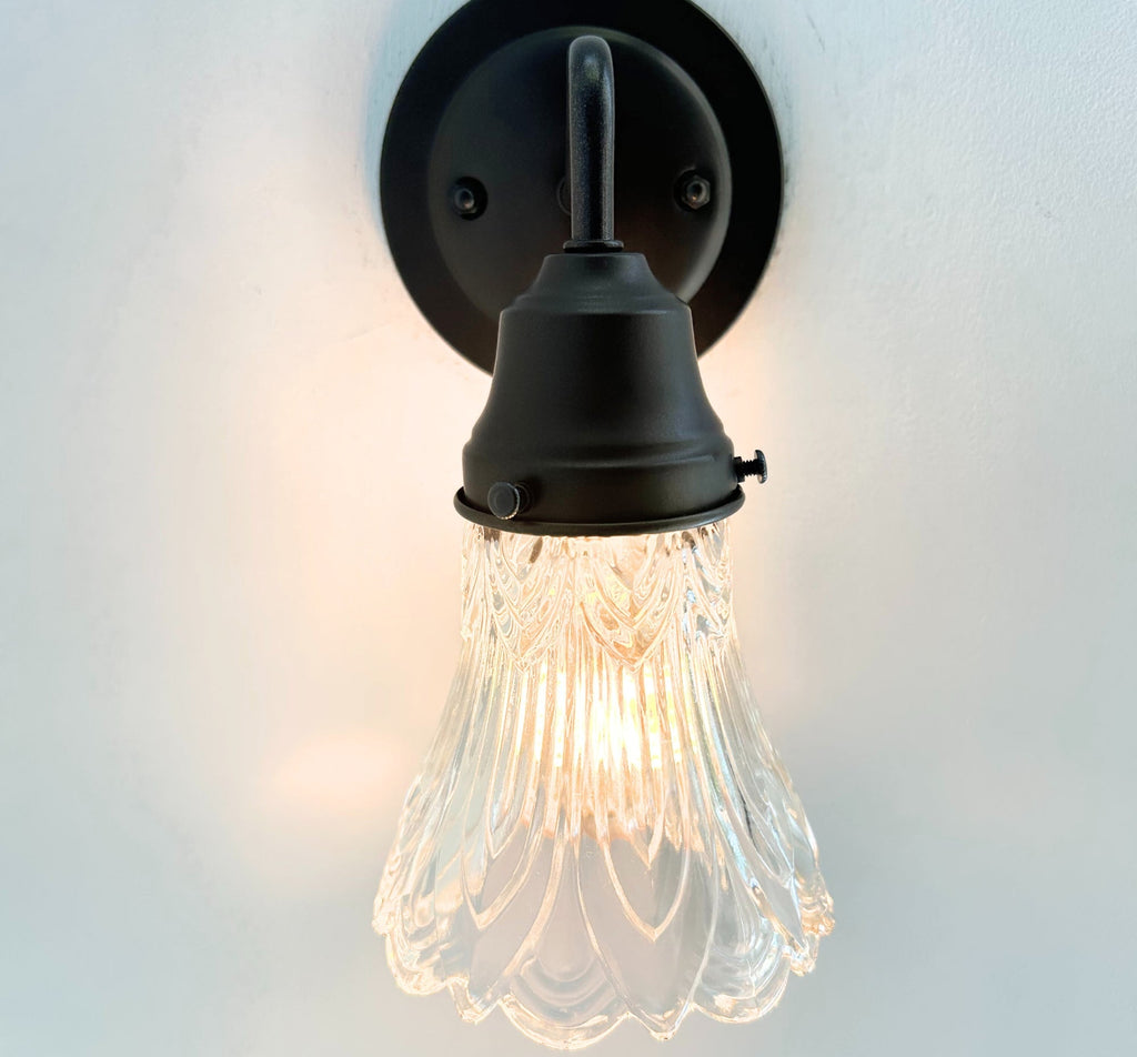 Art Deco Clear Pressed Glass Tulip Sconce