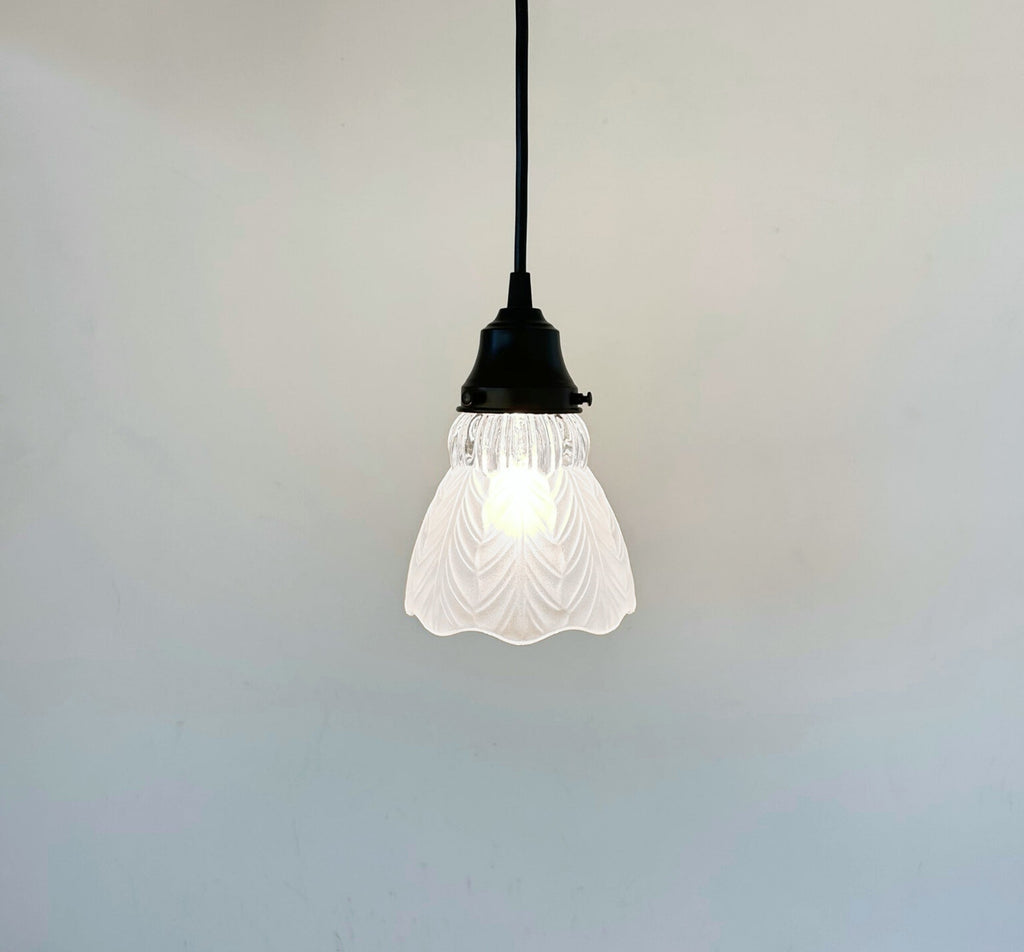 Frosted Leaf Clear Ribbed Glass Pendant