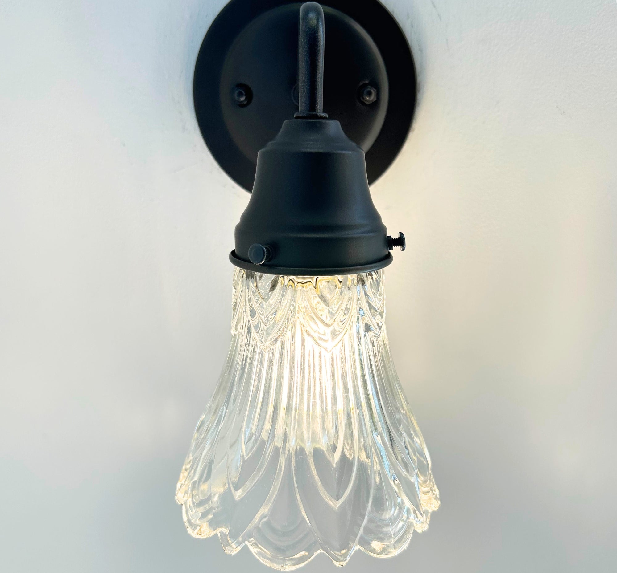 Art Deco Clear Pressed Glass Tulip Sconce