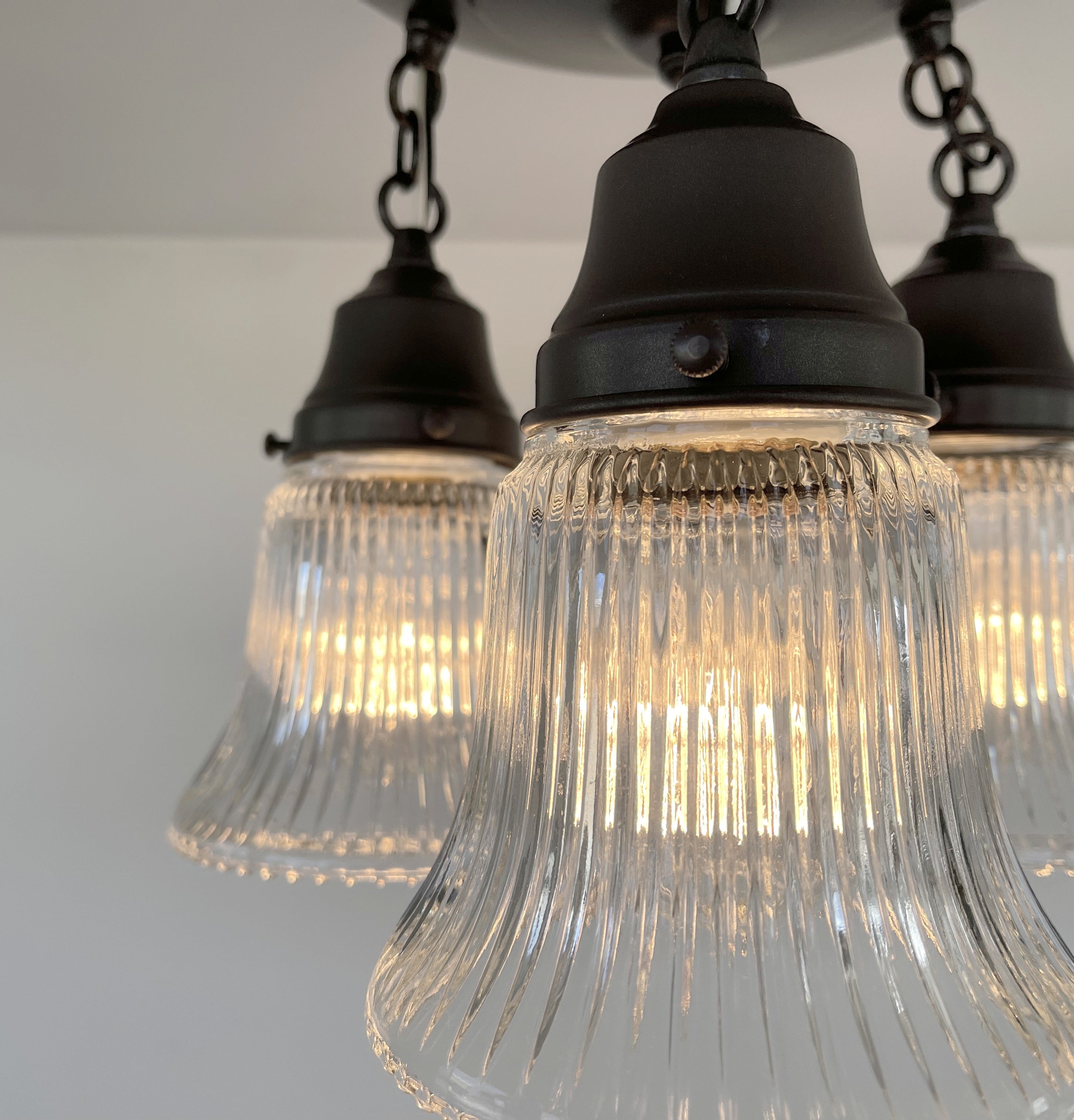 Antique Holophane 1960s Clear Glass Ceiling Light