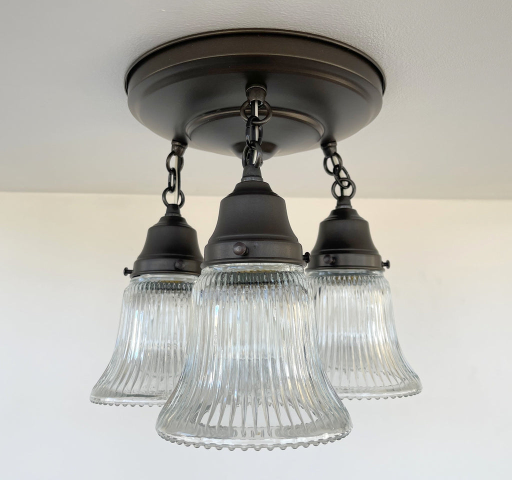 Antique Holophane 1960s Clear Glass Ceiling Light