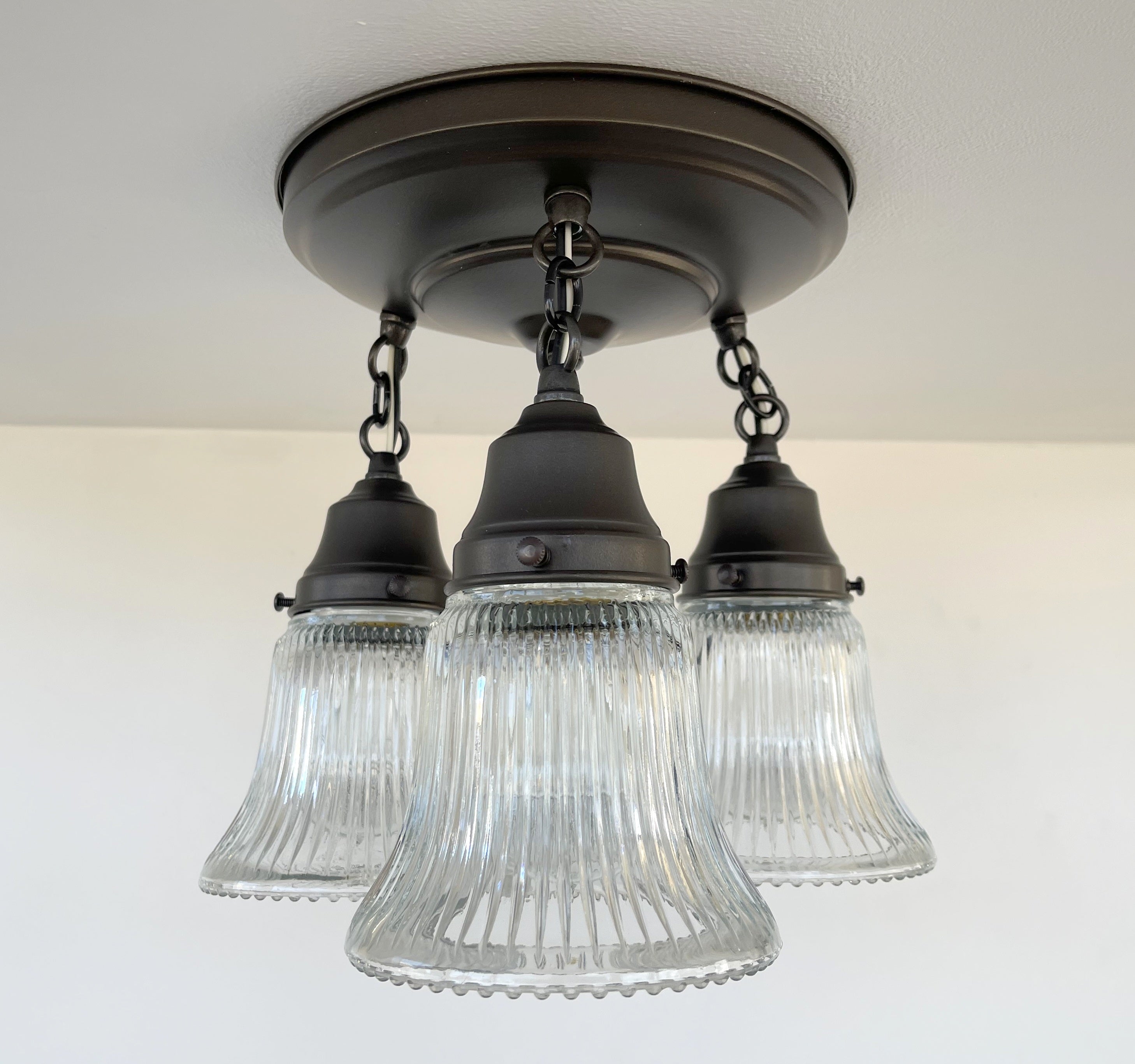 Antique Holophane 1960s Clear Glass Ceiling Light