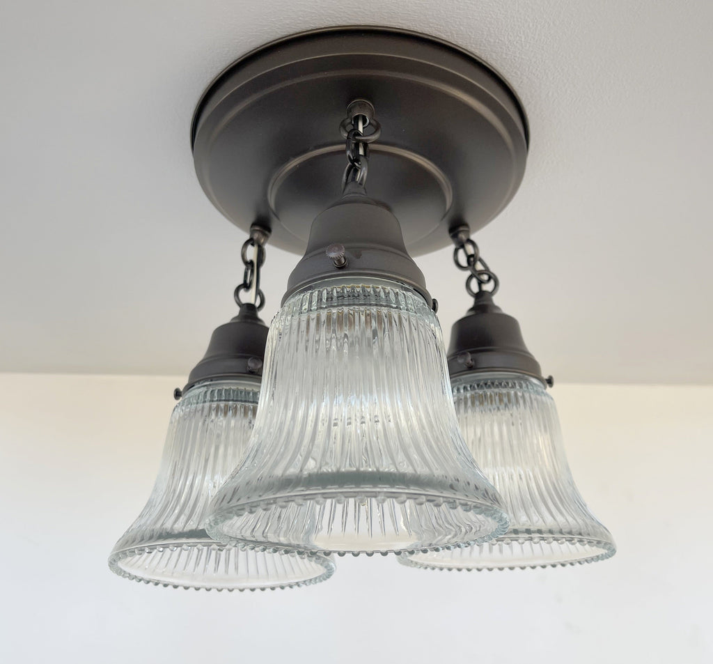 Antique Holophane 1960s Clear Glass Ceiling Light