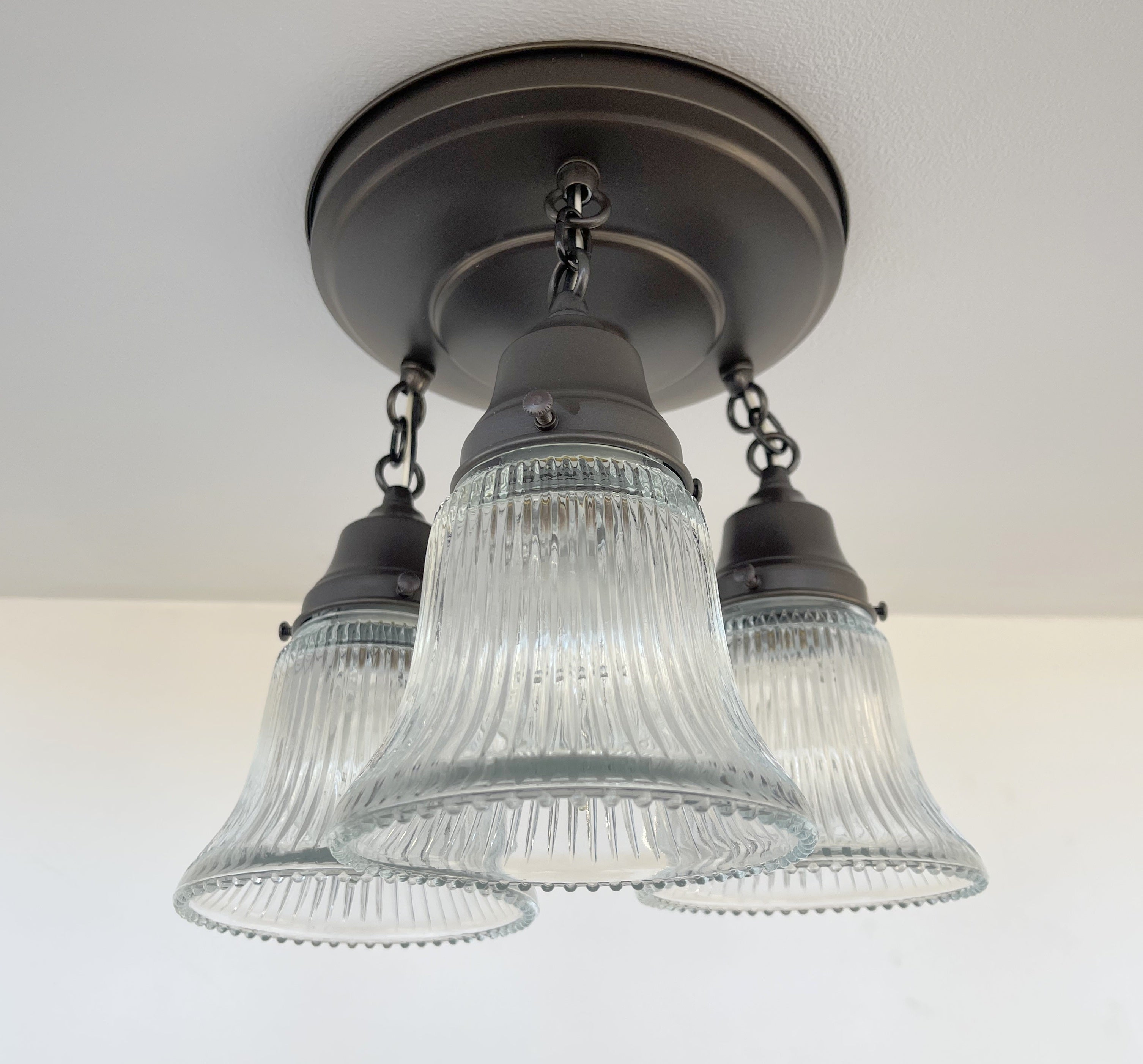 Antique Holophane 1960s Clear Glass Ceiling Light