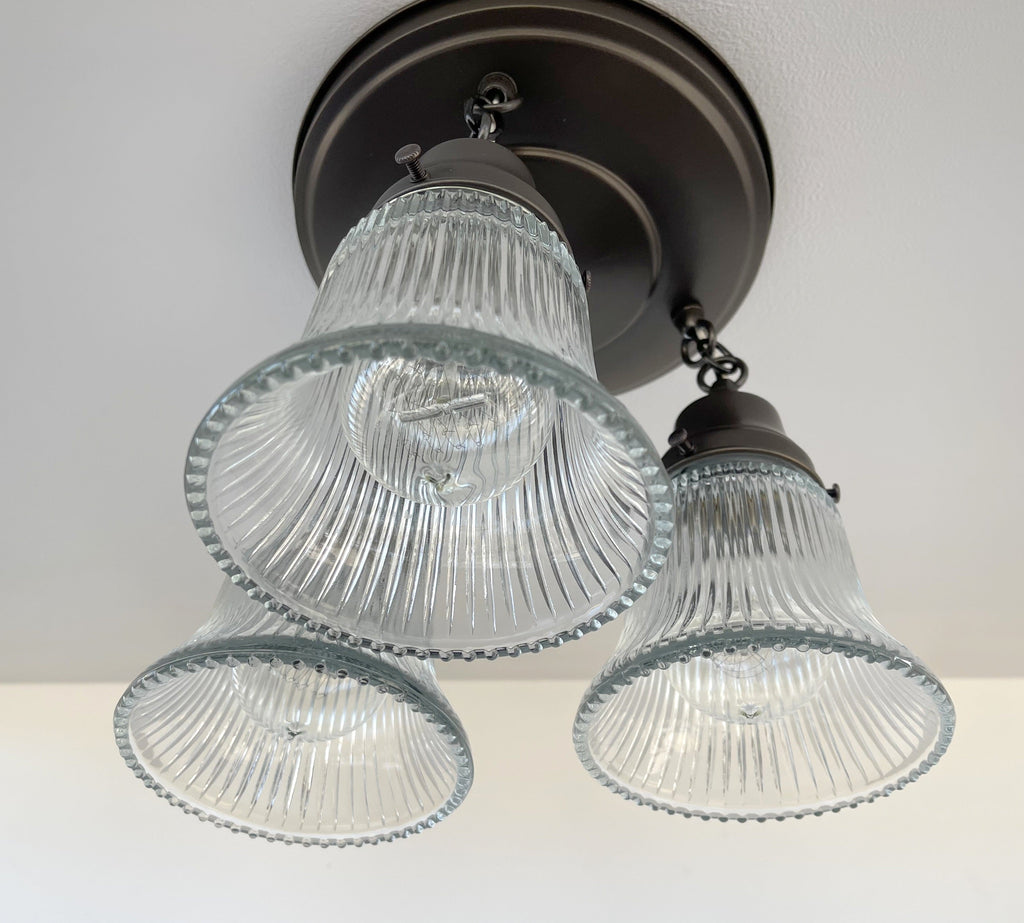 Antique Holophane 1960s Clear Glass Ceiling Light
