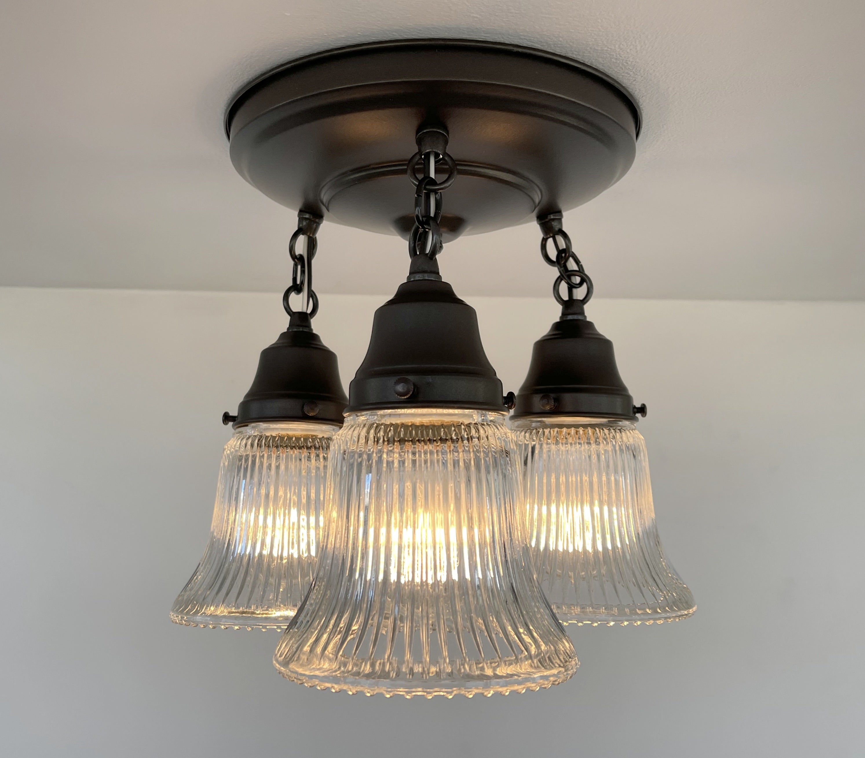 Antique Holophane 1960s Clear Glass Ceiling Light