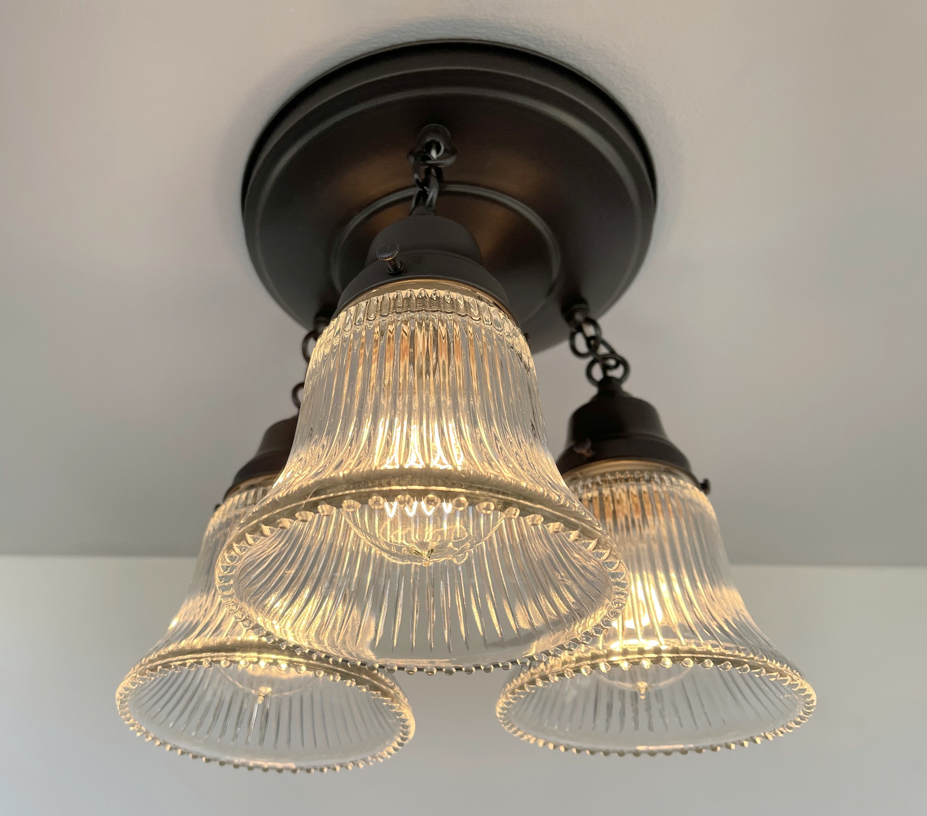 Antique Holophane 1960s Clear Glass Ceiling Light