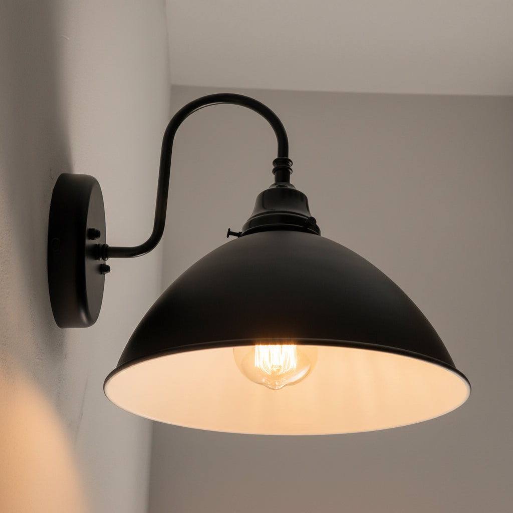 Large Black Enamel Farmhouse Wall Sconce Lighting