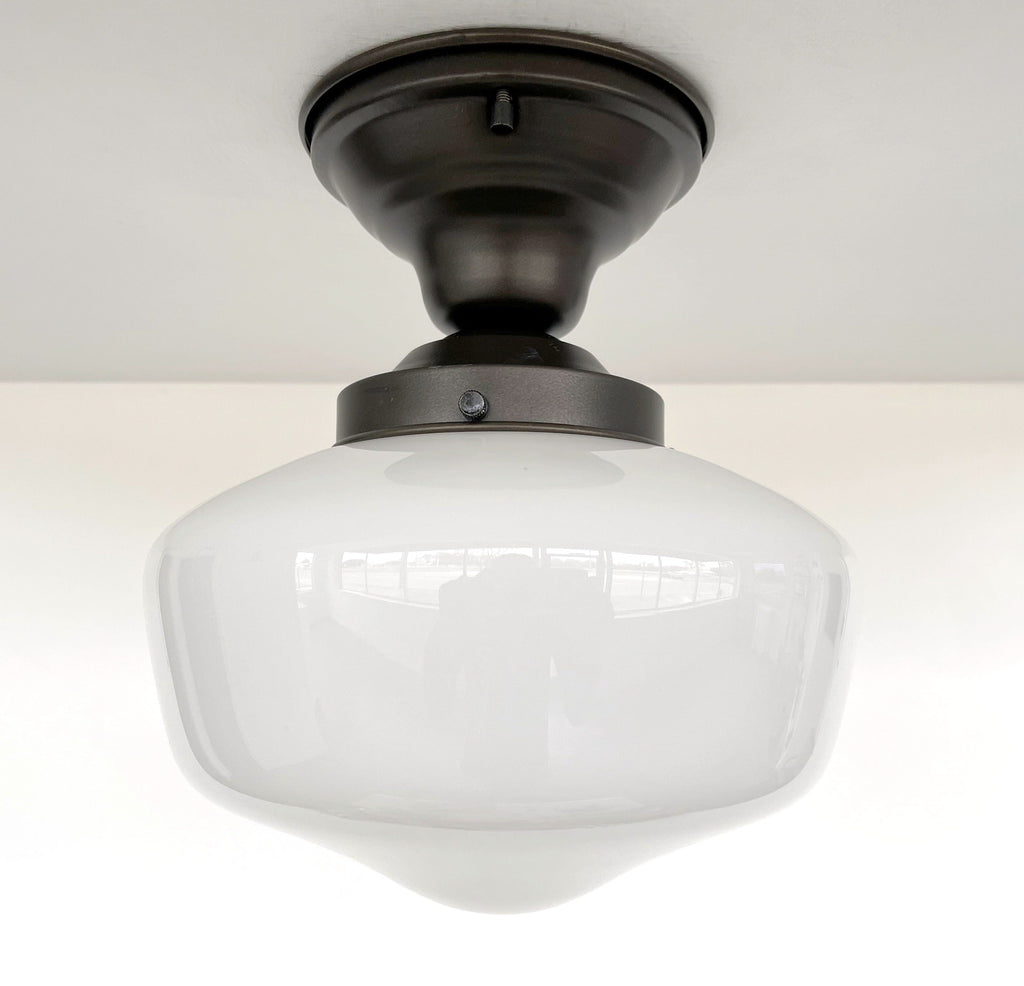 Modern Milk Glass Schoolhouse Ceiling Light 8"