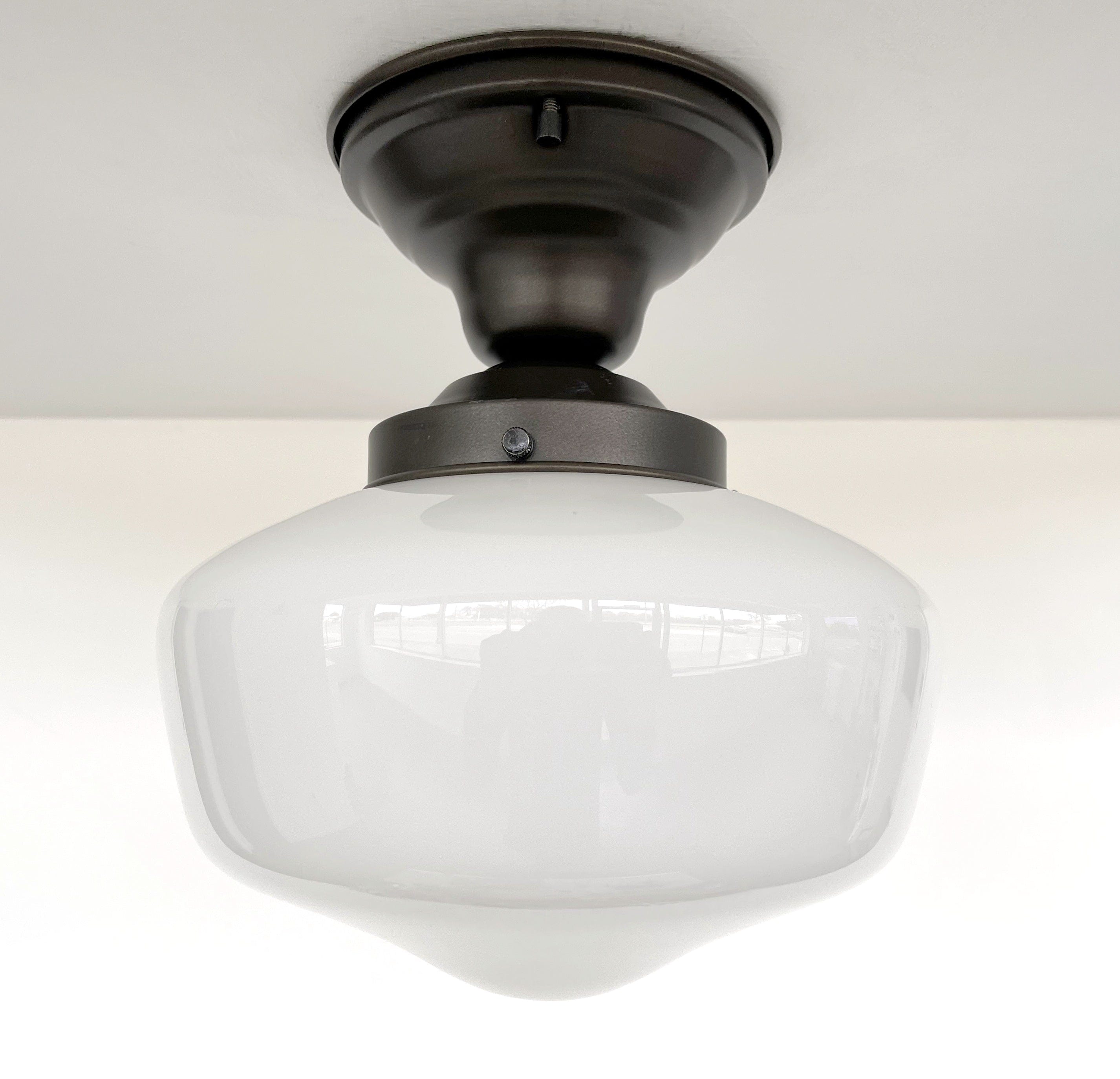 Modern Milk Glass Schoolhouse Ceiling Light 8"