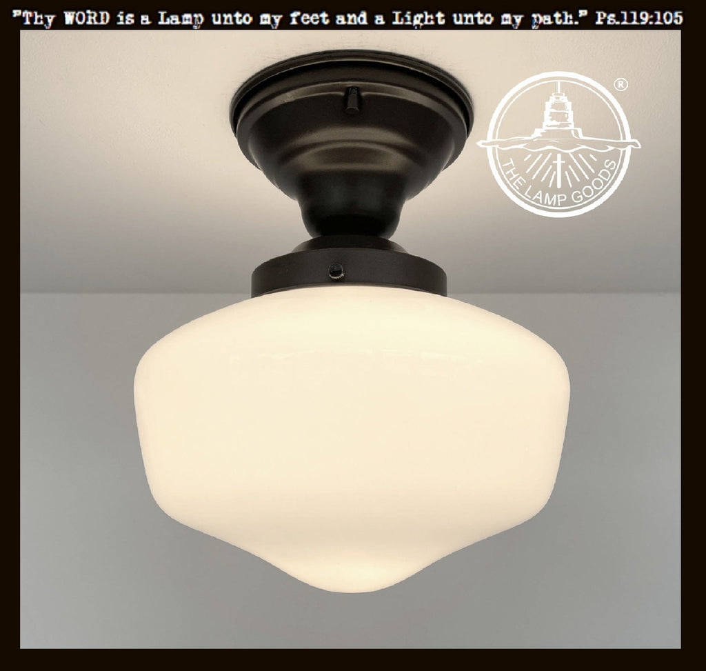 Modern Milk Glass Schoolhouse Ceiling Light 8"
