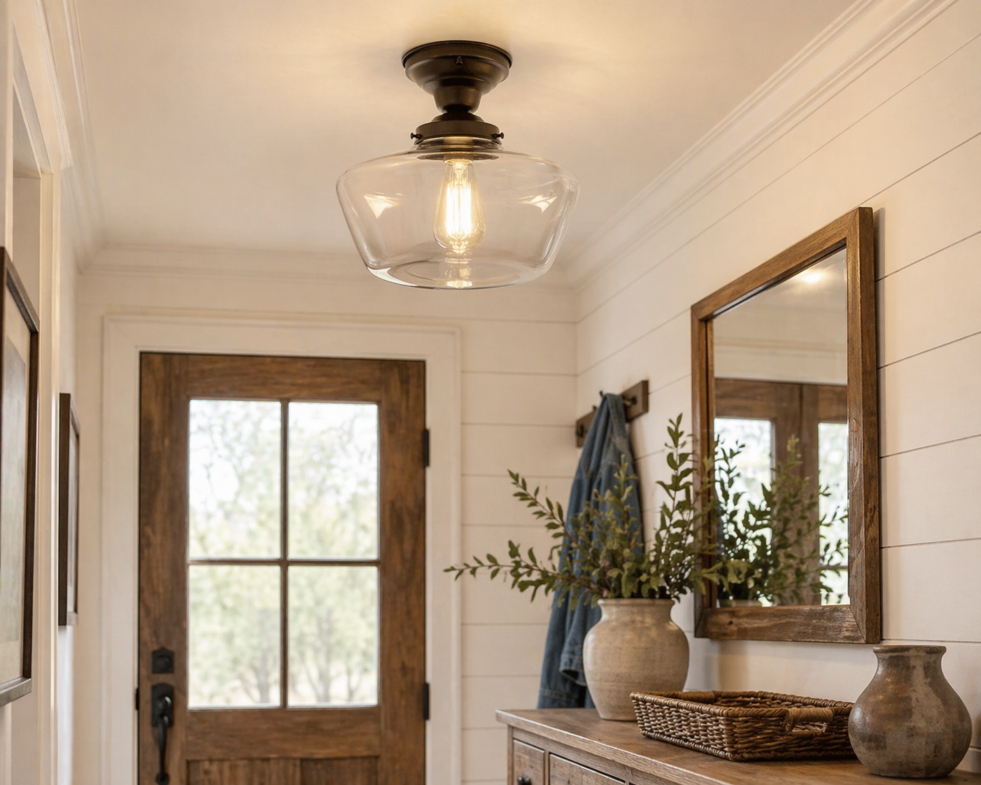 Large Clear Glass Schoolhouse Ceiling Light 12in