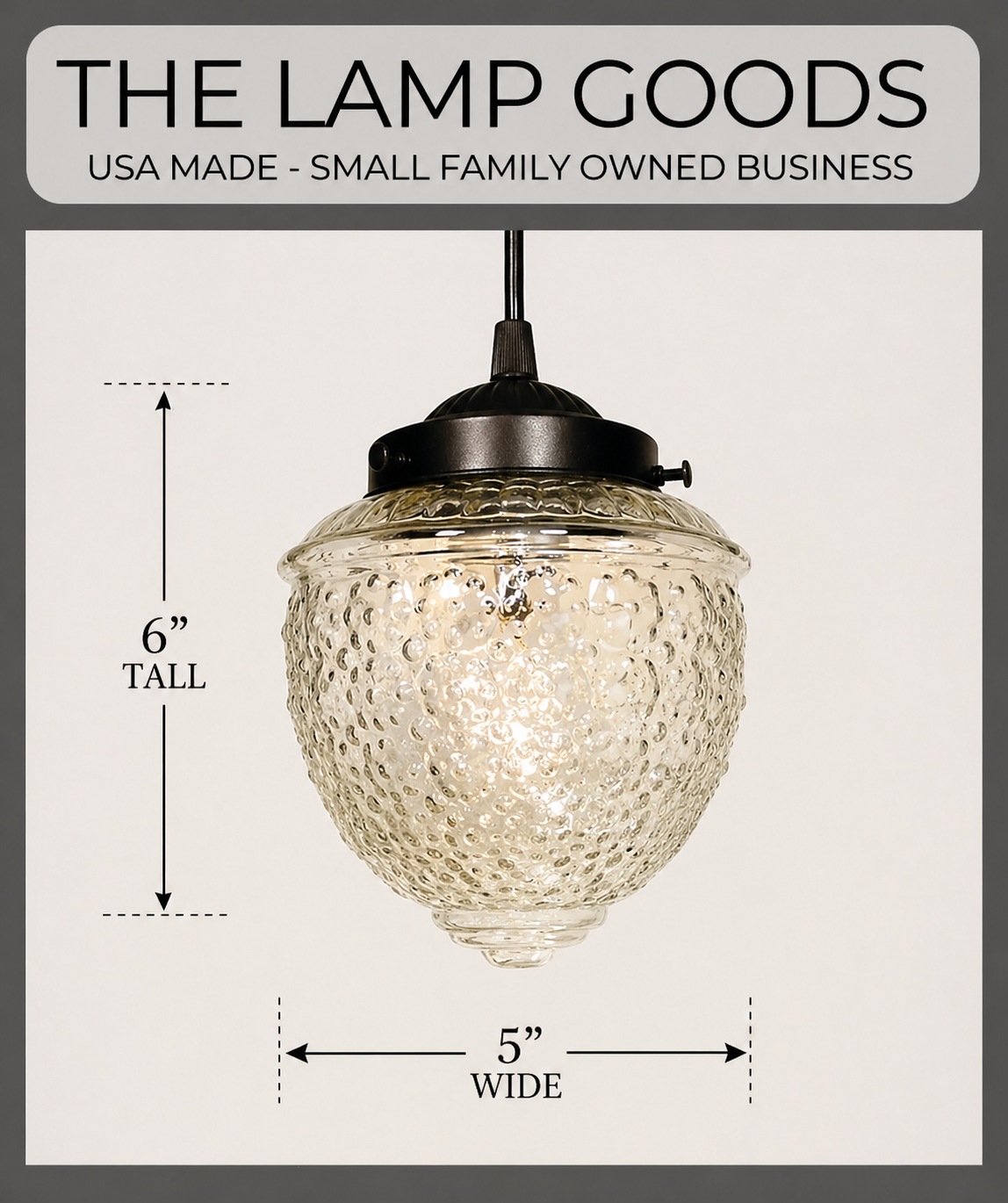 Antique Acorn Clear Glass Pendant Light 5in
