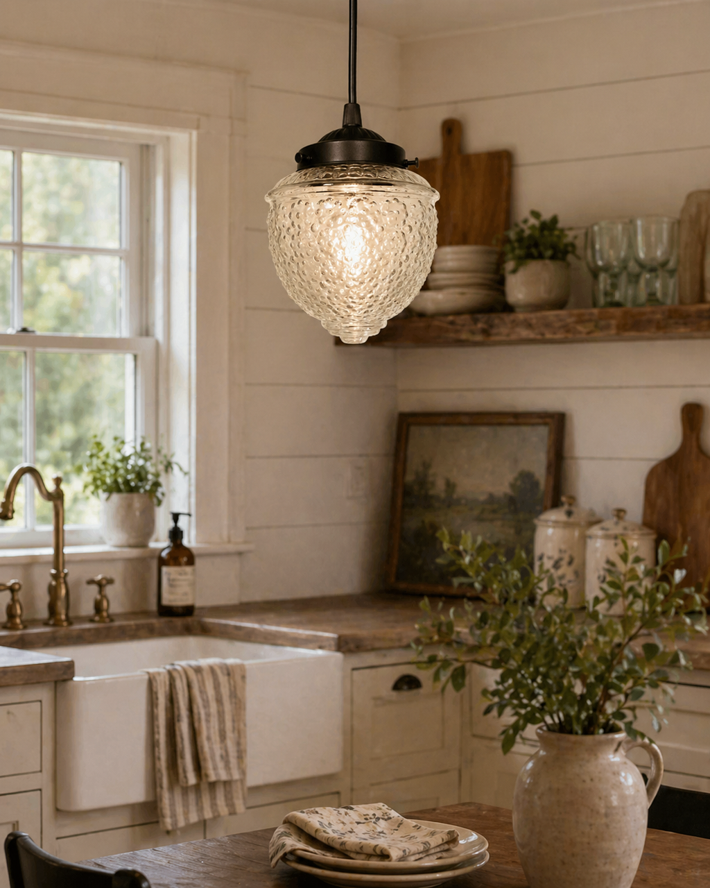 Antique Acorn Clear Glass Pendant Light 5in