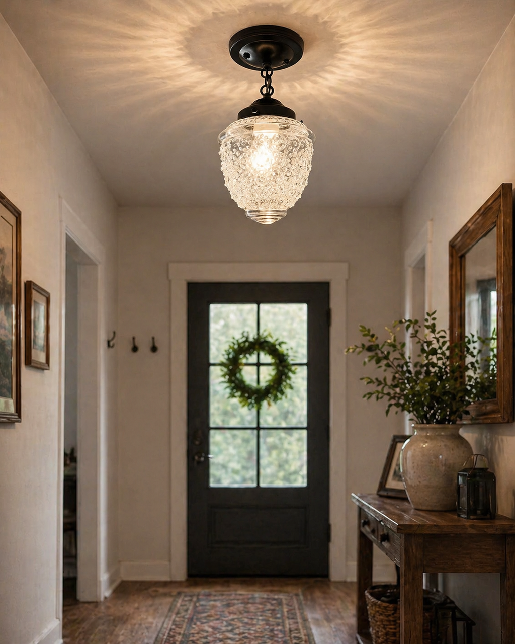 Antique Acorn Glass Ceiling Light with Chain 6in