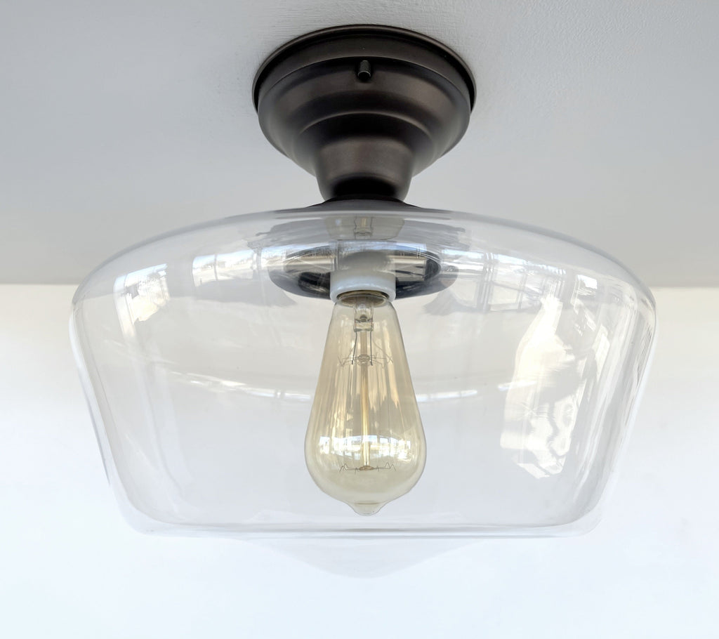 Large Clear Glass Schoolhouse Ceiling Light 12in